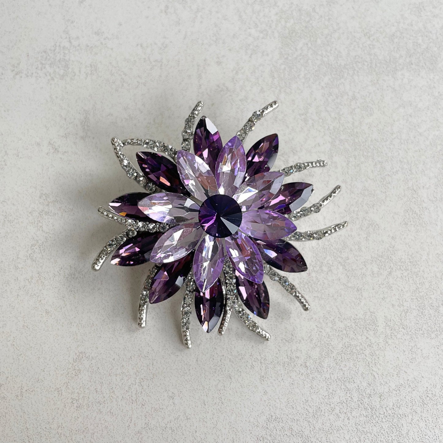 Purple large flower silver pin brooch