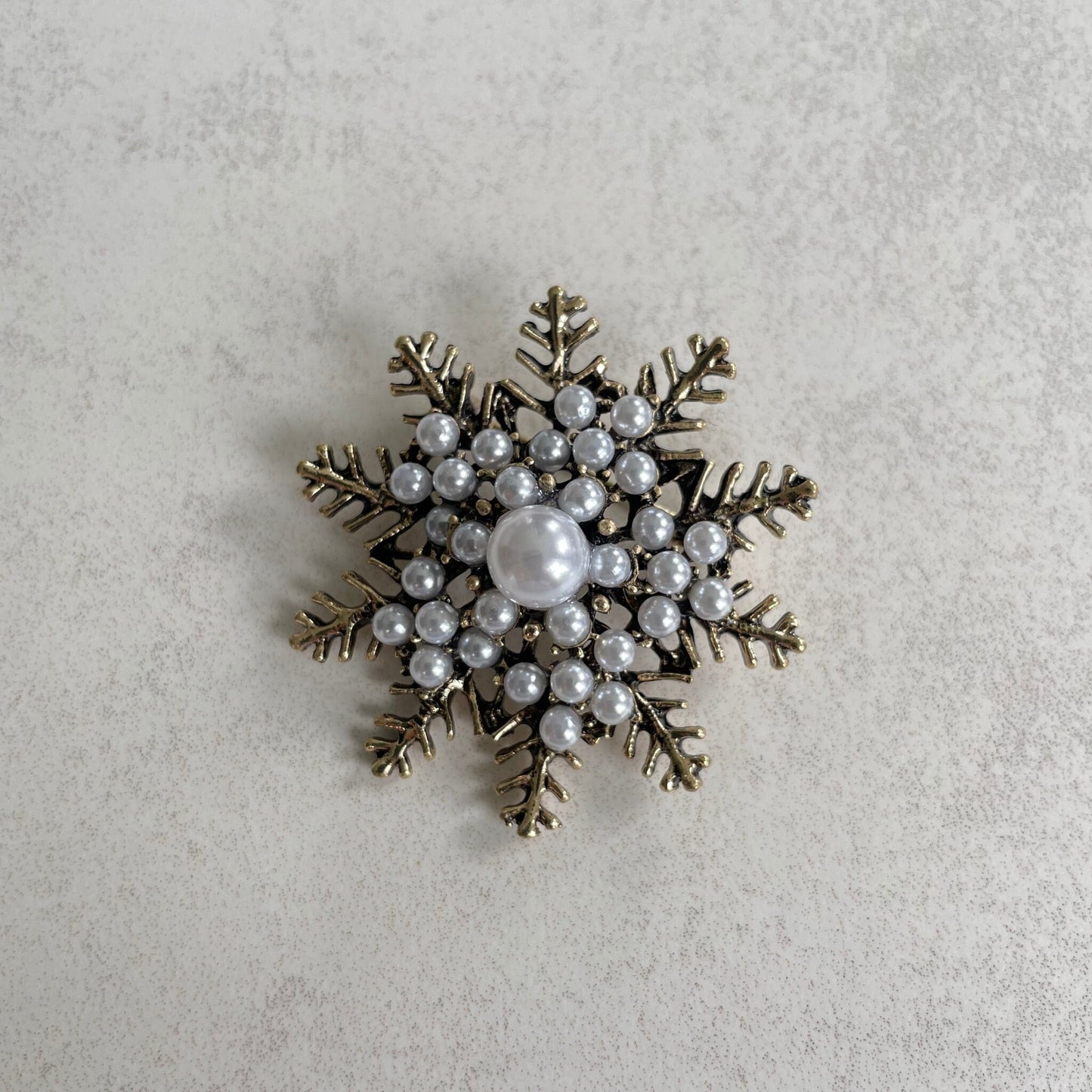 Vintage Style Snowflake Pearl Brooch