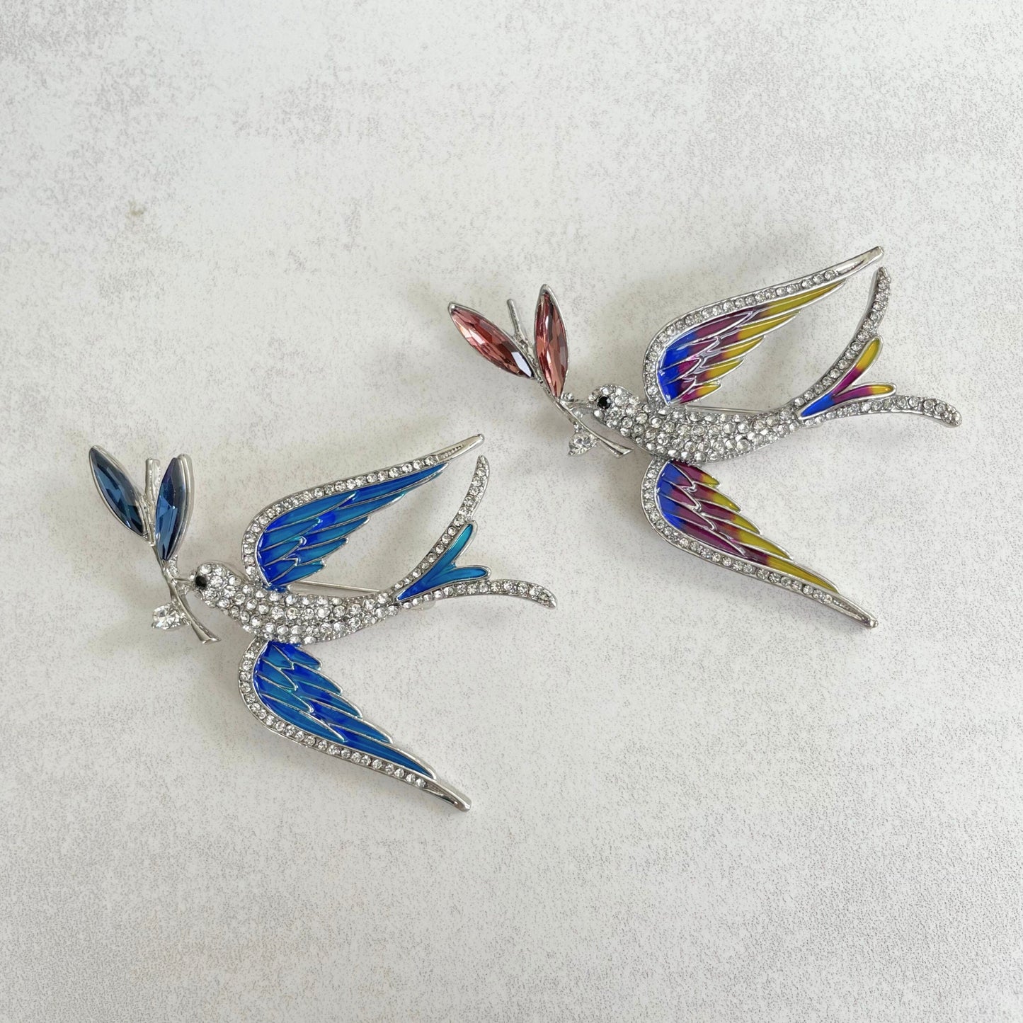 Peace Dove with olive tree branch silver pin brooch