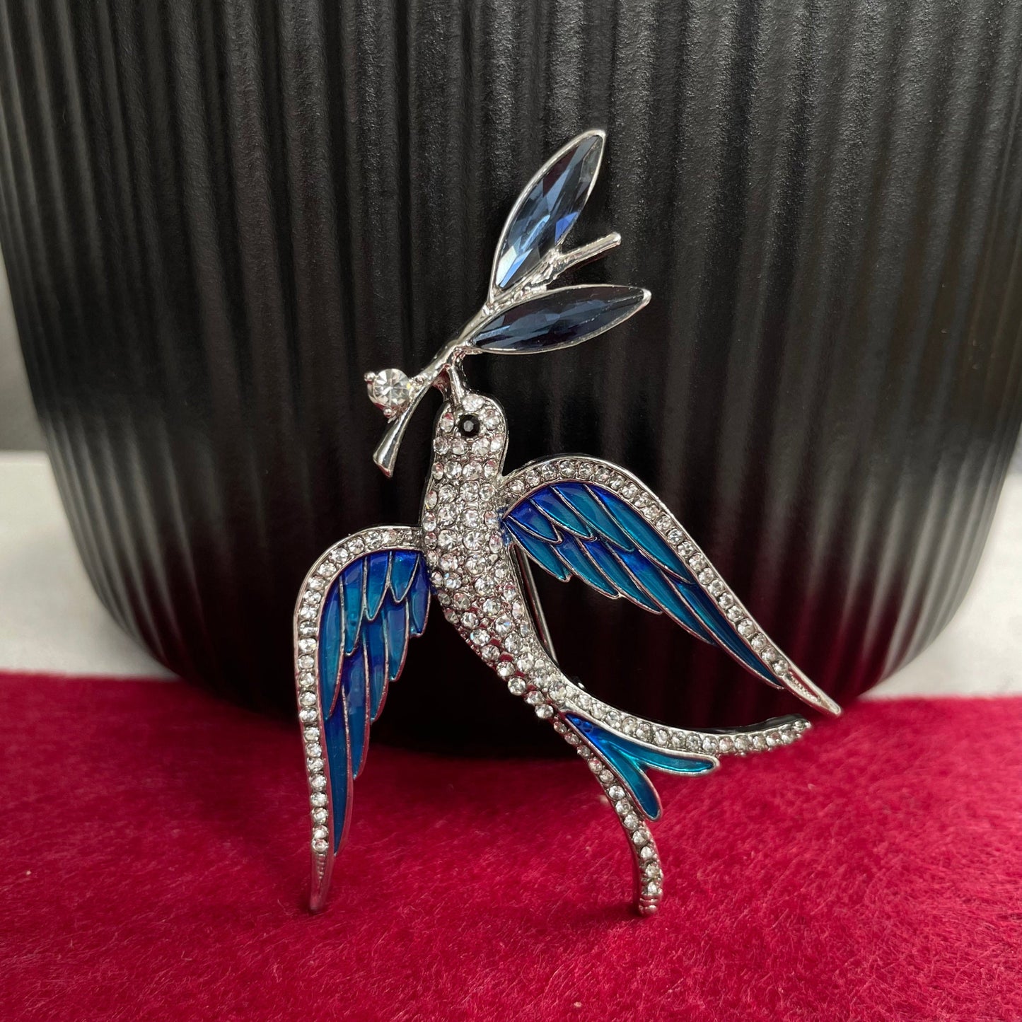 Peace Dove with olive tree branch silver pin brooch