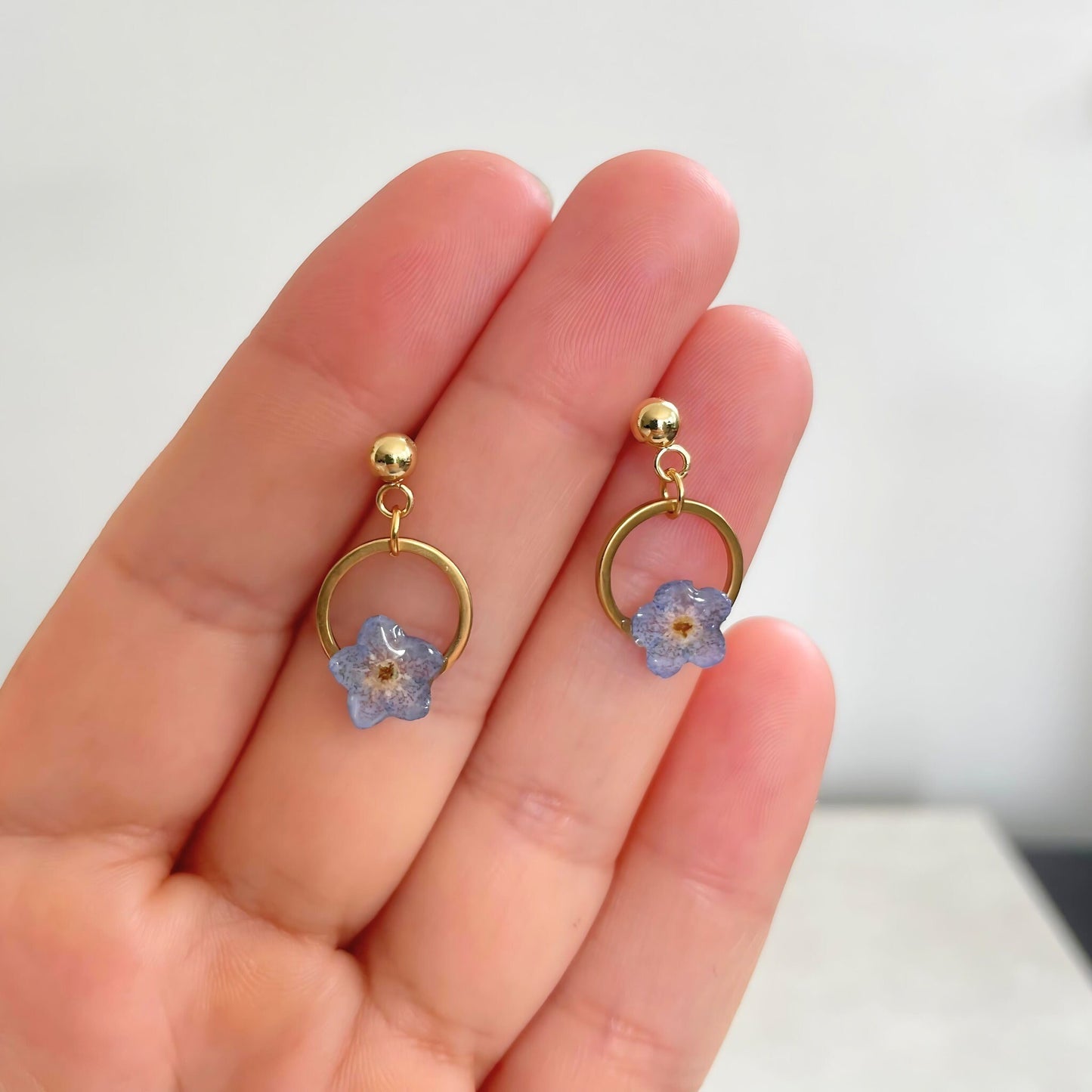 Forget Me Not Flower Circle Drop Earrings
