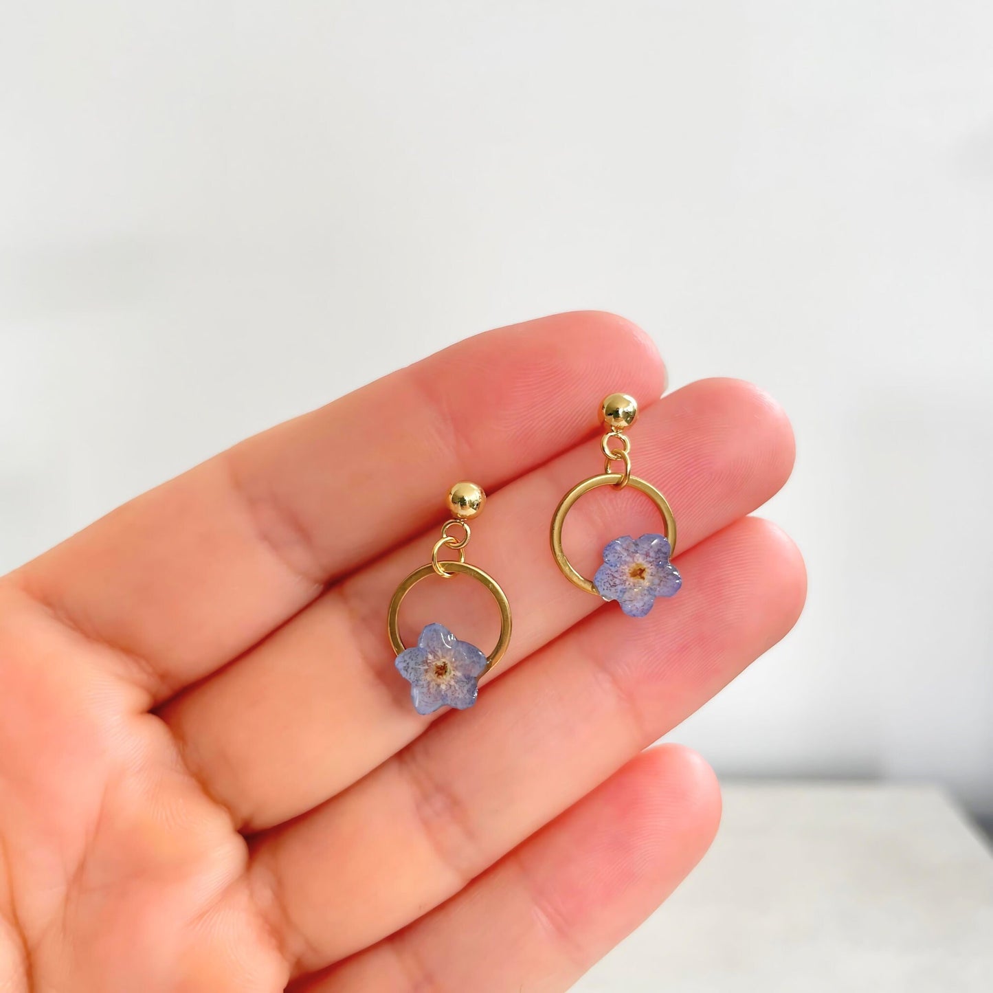 Forget Me Not Flower Circle Drop Earrings