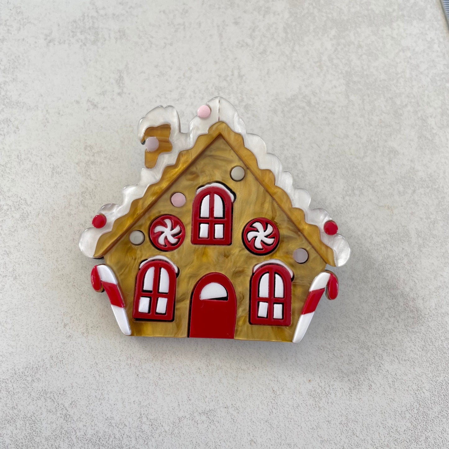 Charming gingerbread house acrylic pin brooch