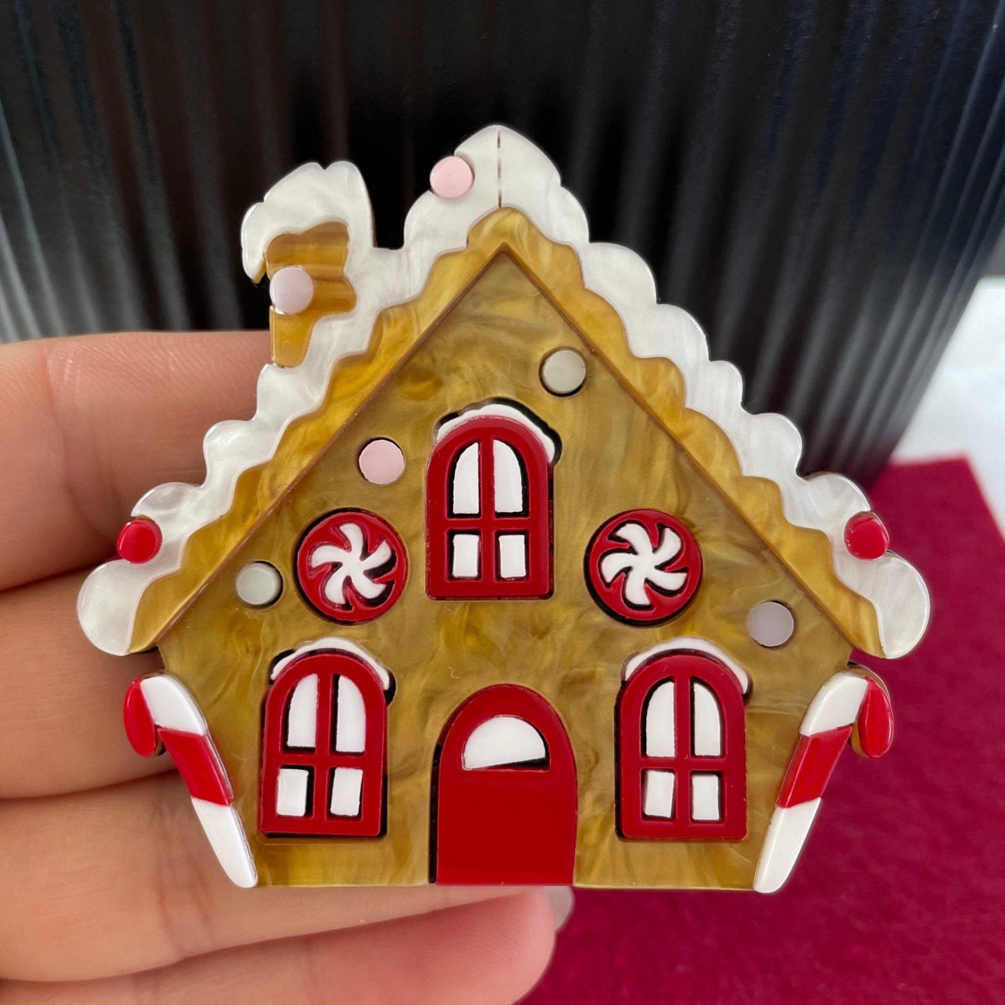 Charming gingerbread house acrylic pin brooch