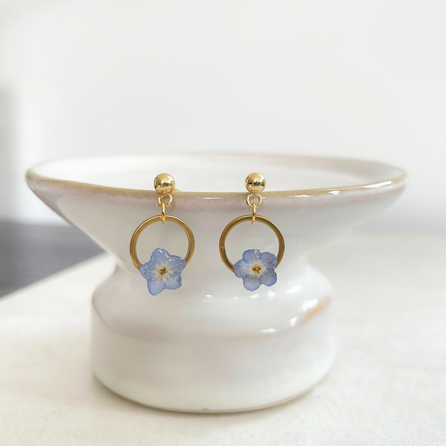 Forget Me Not Flower Circle Drop Earrings