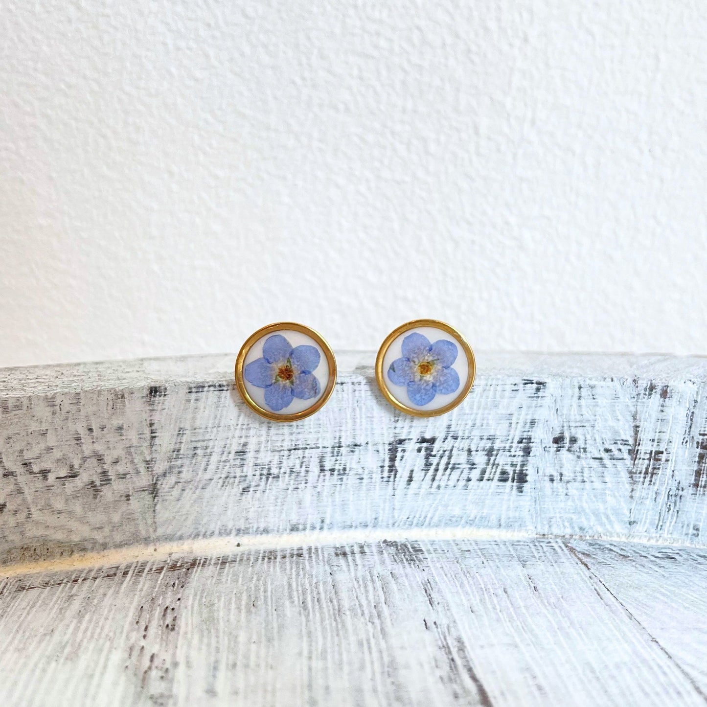 Forget Me Not Flower Button Earrings