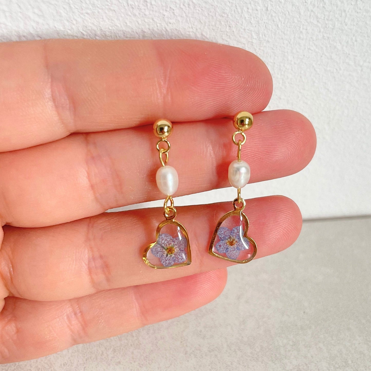 Forget Me Not Flower Pearl Drop Earrings