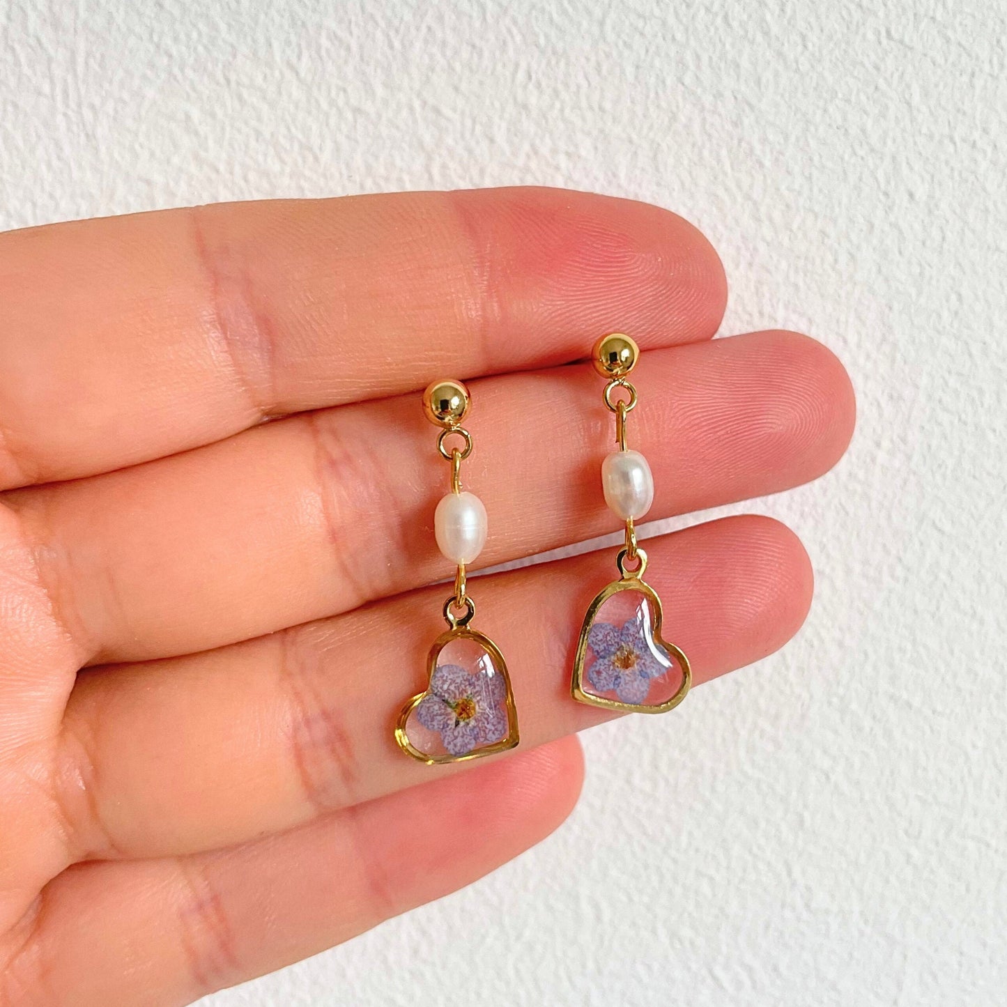 Forget Me Not Flower Pearl Drop Earrings
