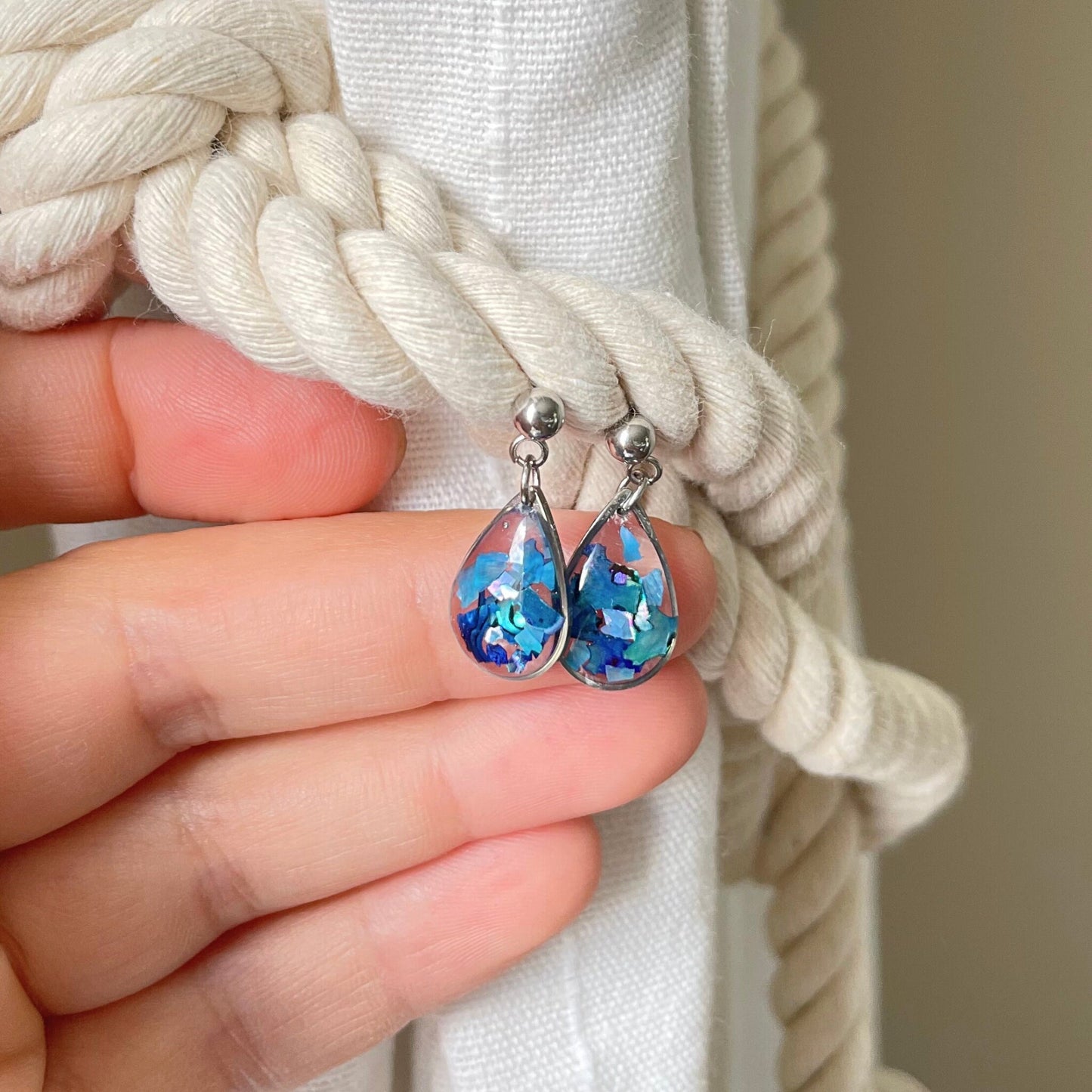 Blue Abalone Shell Teardrop Earrings
