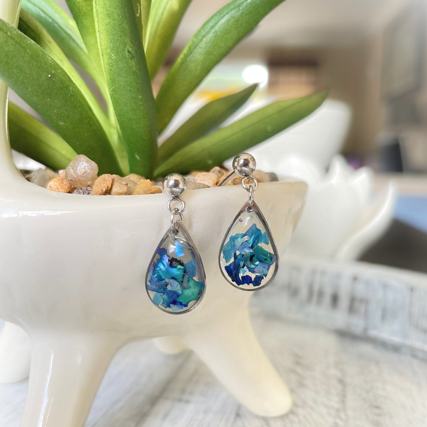 Blue Abalone Shell Teardrop Earrings