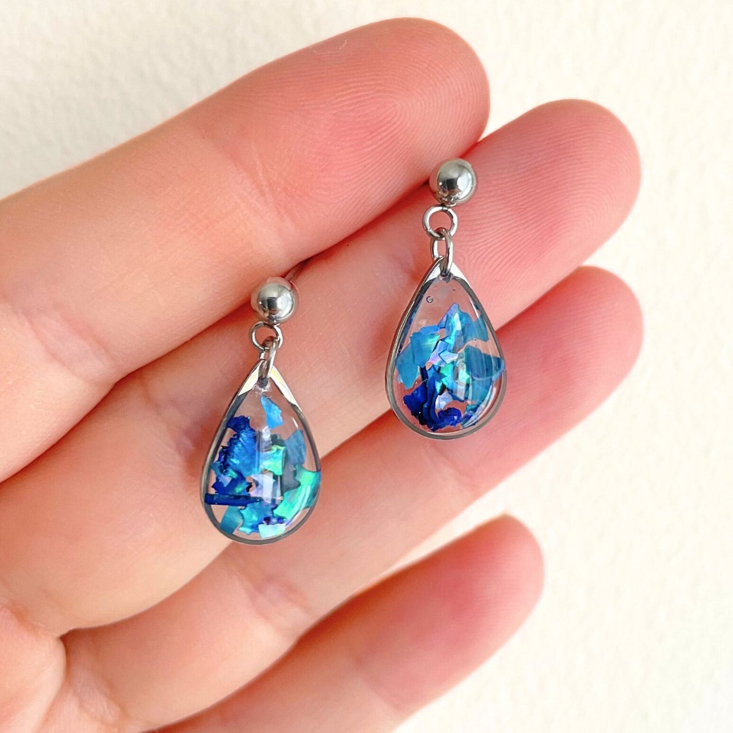 Blue Abalone Shell Teardrop Earrings