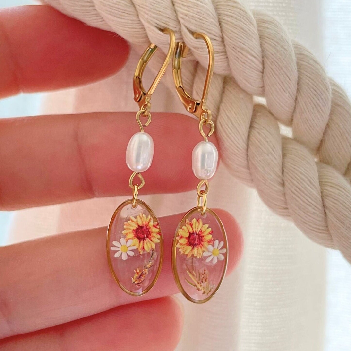 Sunflower Pearl Drop Hope Earrings