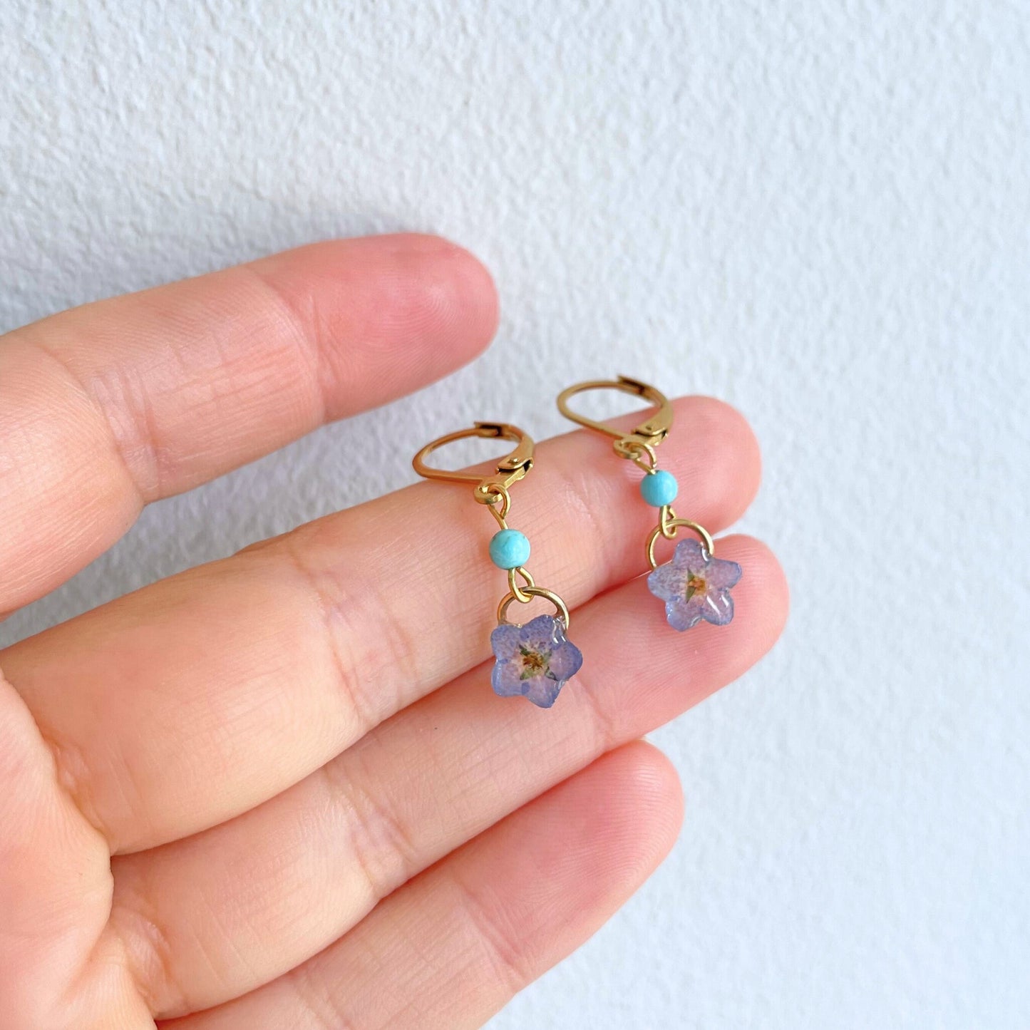 Forget Me Not Flower Charm Hoop Earrings