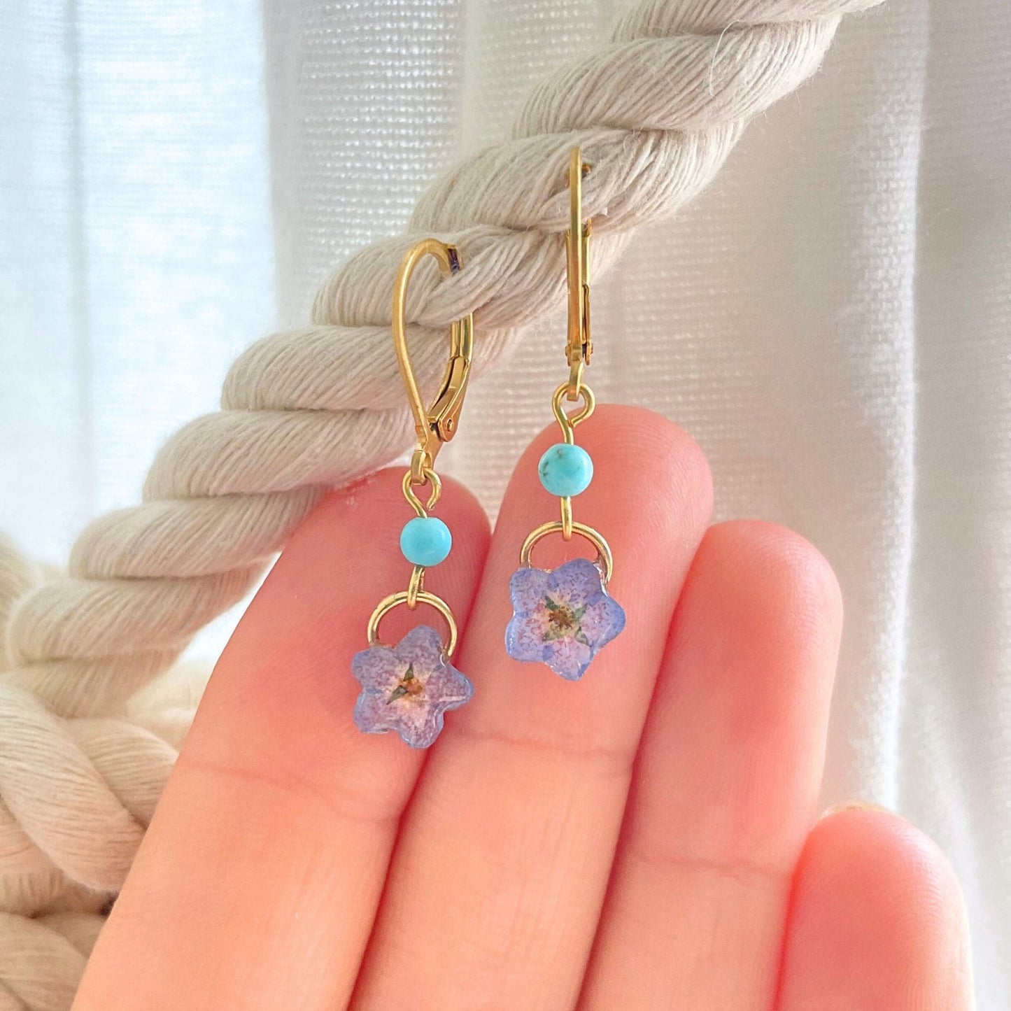 Forget Me Not Flower Charm Hoop Earrings