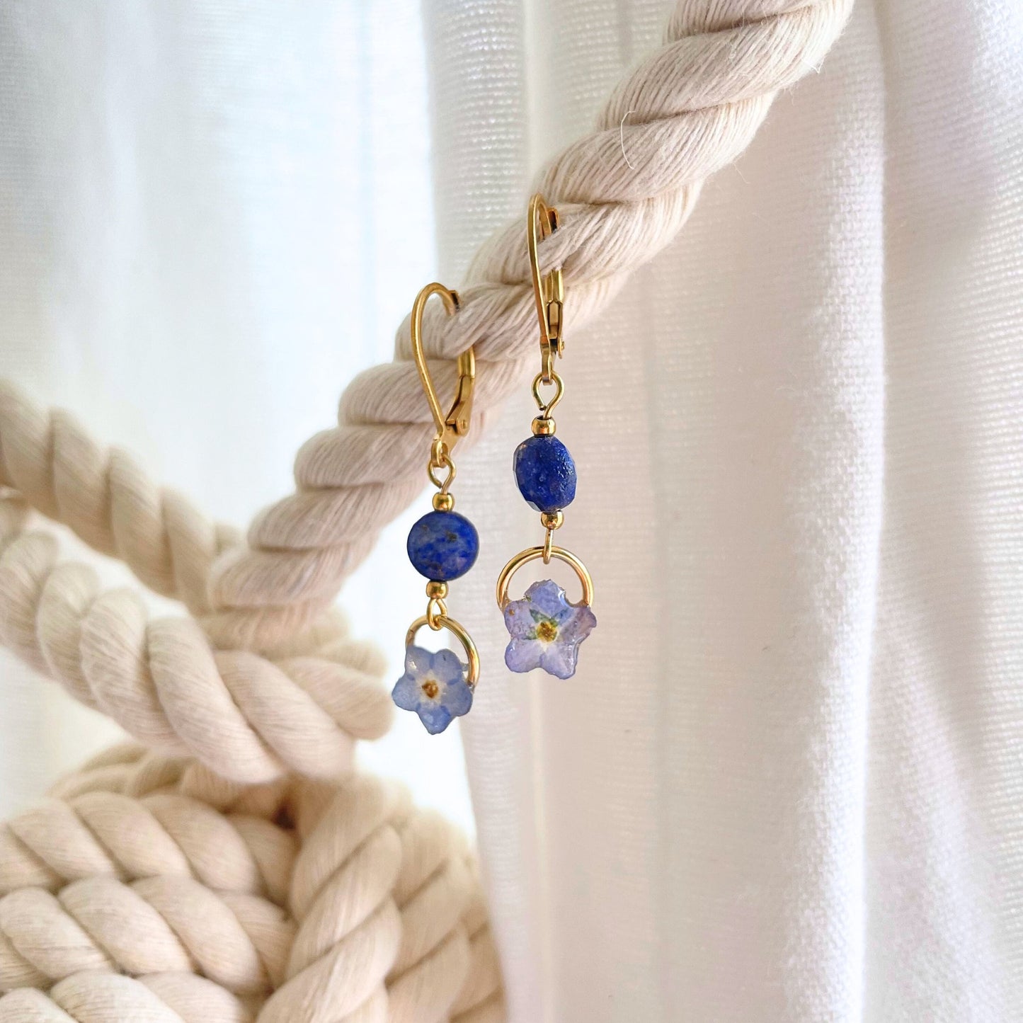 Forget Me Not Flower Charm Huggie Earrings