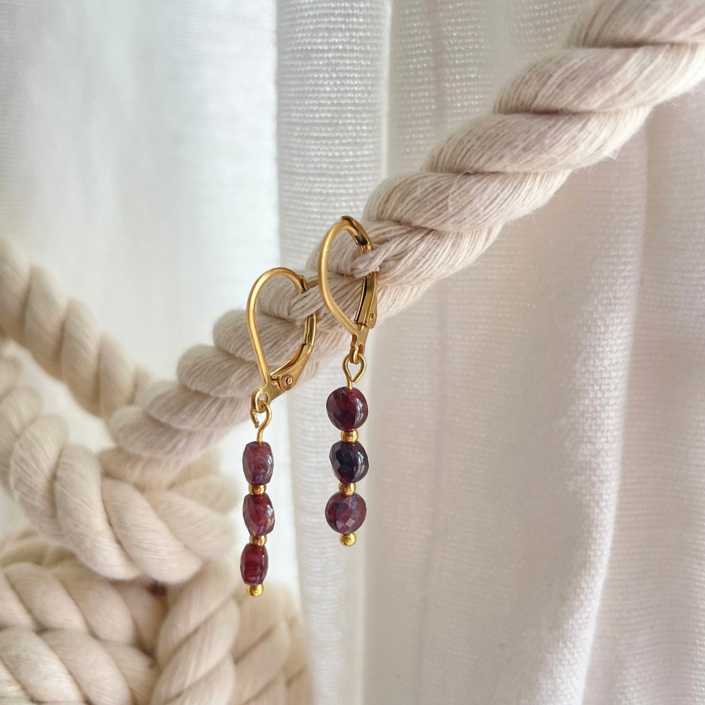 Garnet Gemstone Charm Hoop Earrings