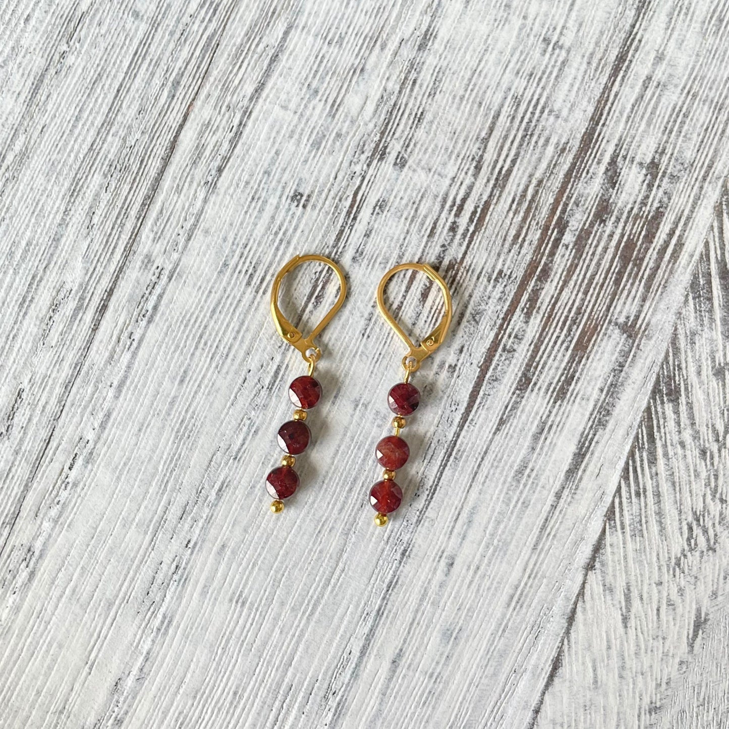 Garnet Gemstone Charm Hoop Earrings