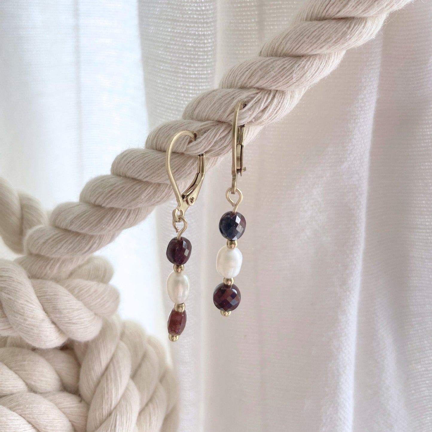 Red Garnet Gemstone Charm Huggie Earrings