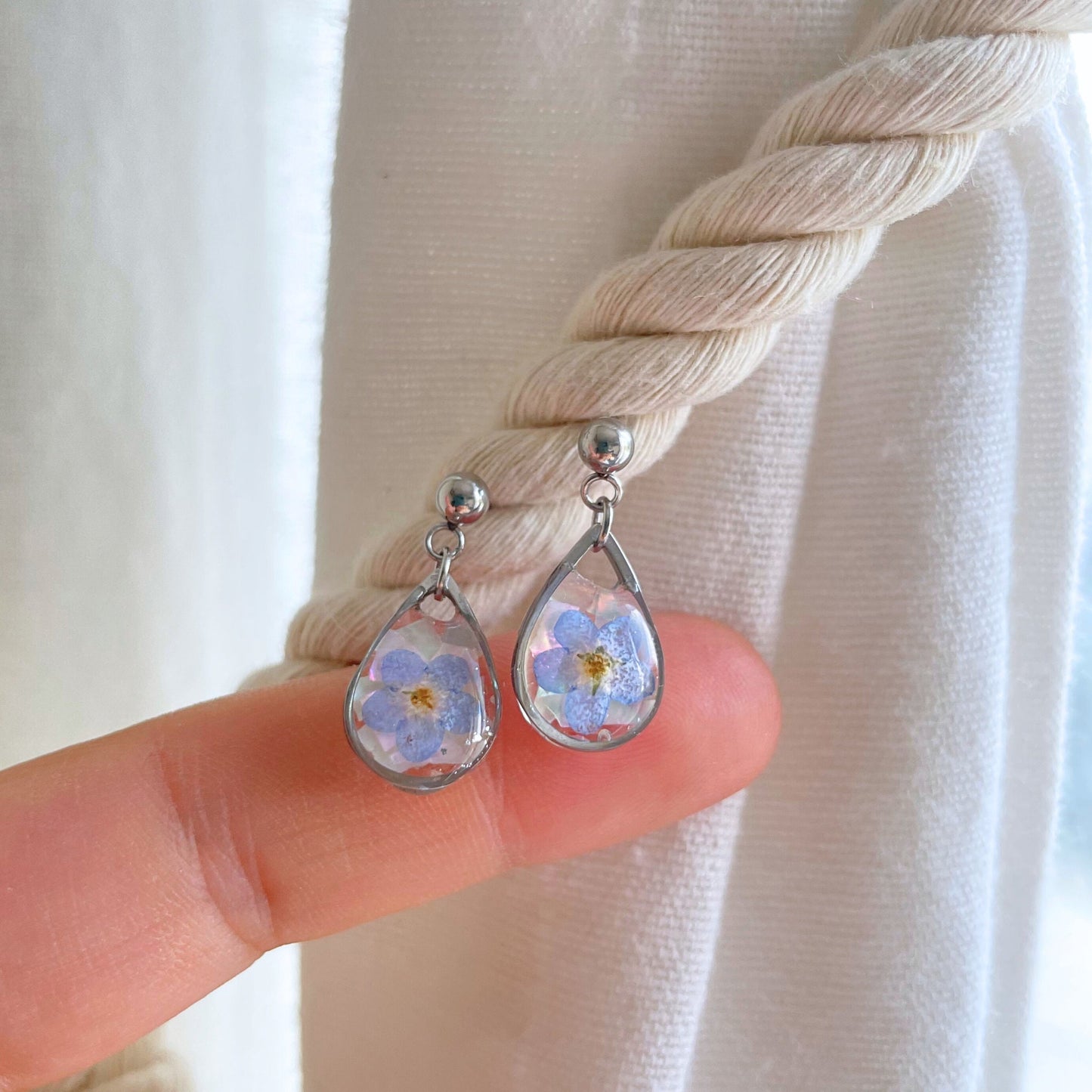 Forget Me Not Flower Teardrop Earrings