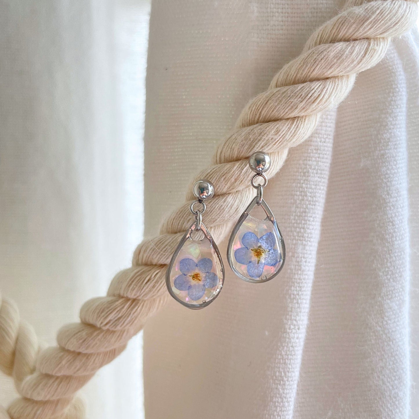 Forget Me Not Flower Teardrop Earrings