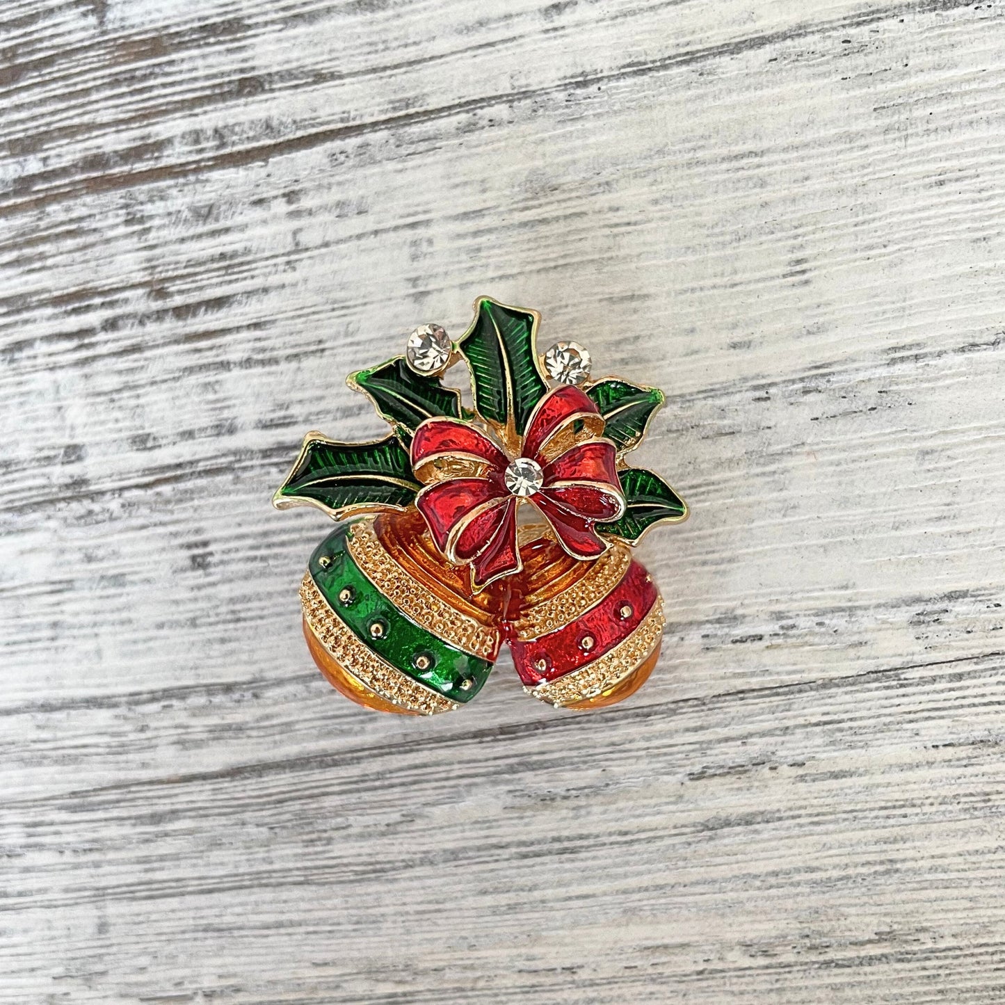 Vintage Style enamel Jingle Bell gold pin brooch