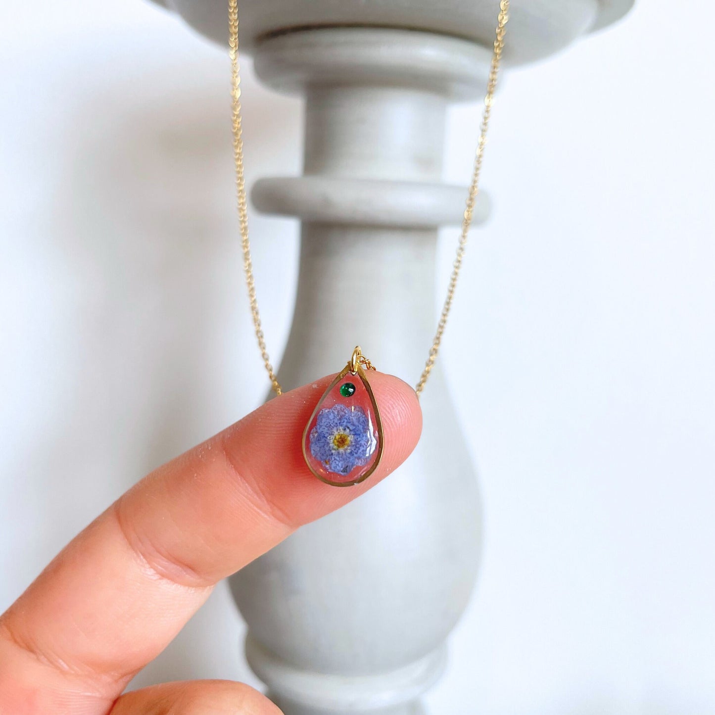 Forget Me Not Flower Birthstone Necklace