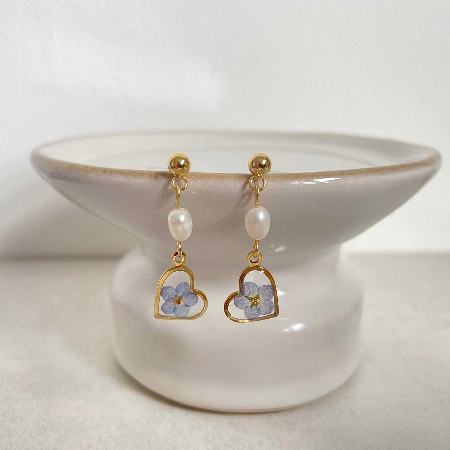 Forget Me Not Flower Pearl Drop Earrings