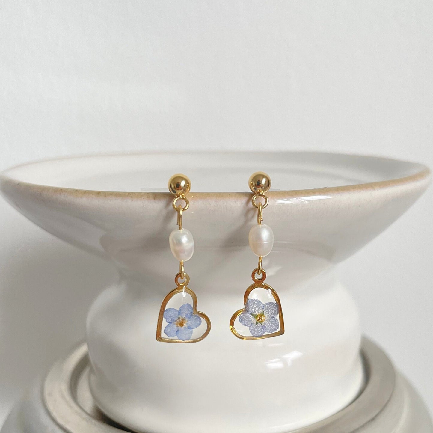 Forget Me Not Flower Pearl Drop Earrings