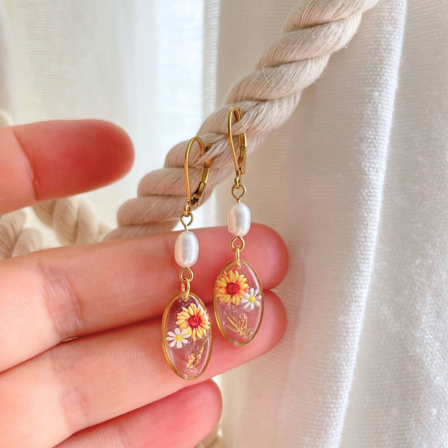 Sunflower Pearl Drop Hope Earrings