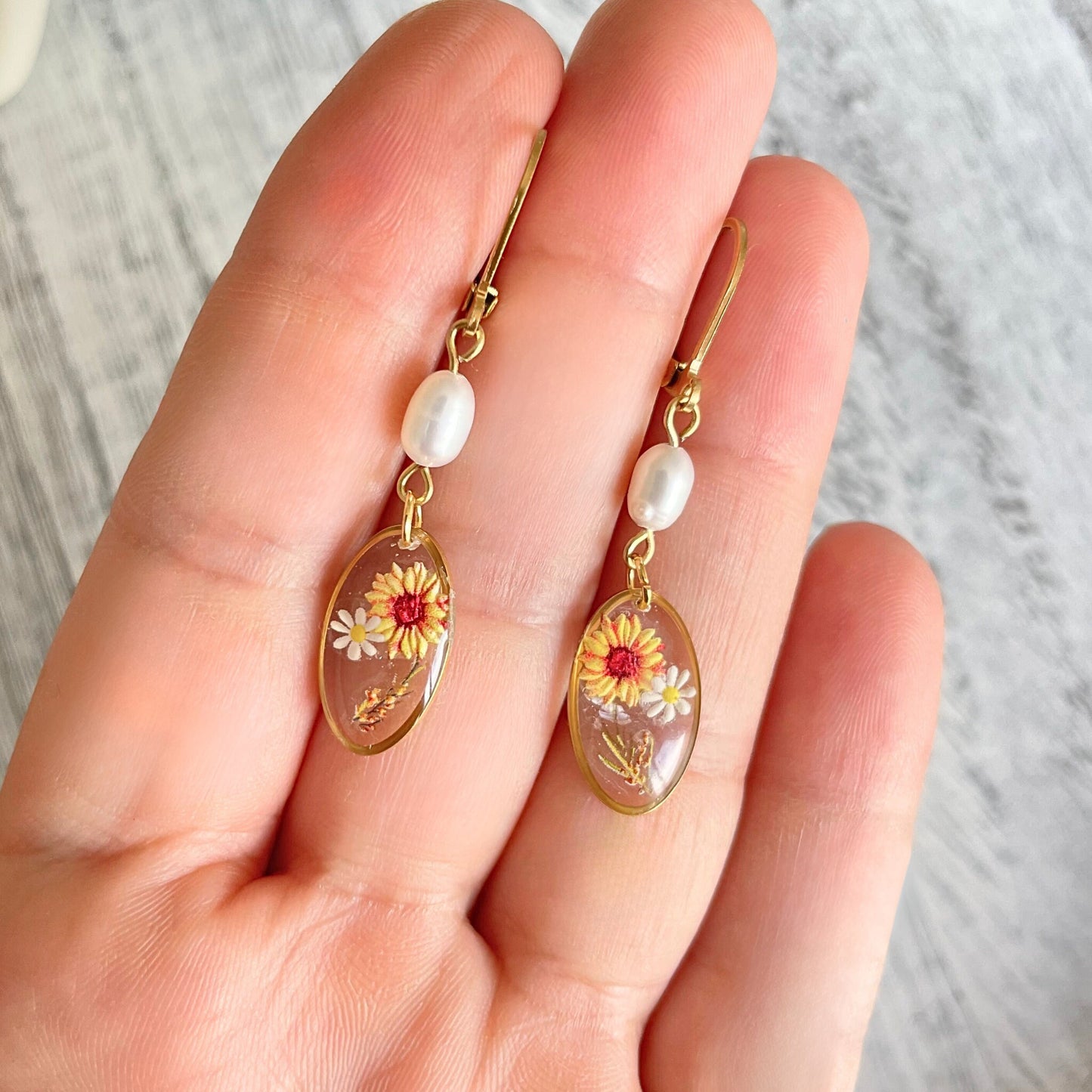 Sunflower Pearl Drop Hope Earrings