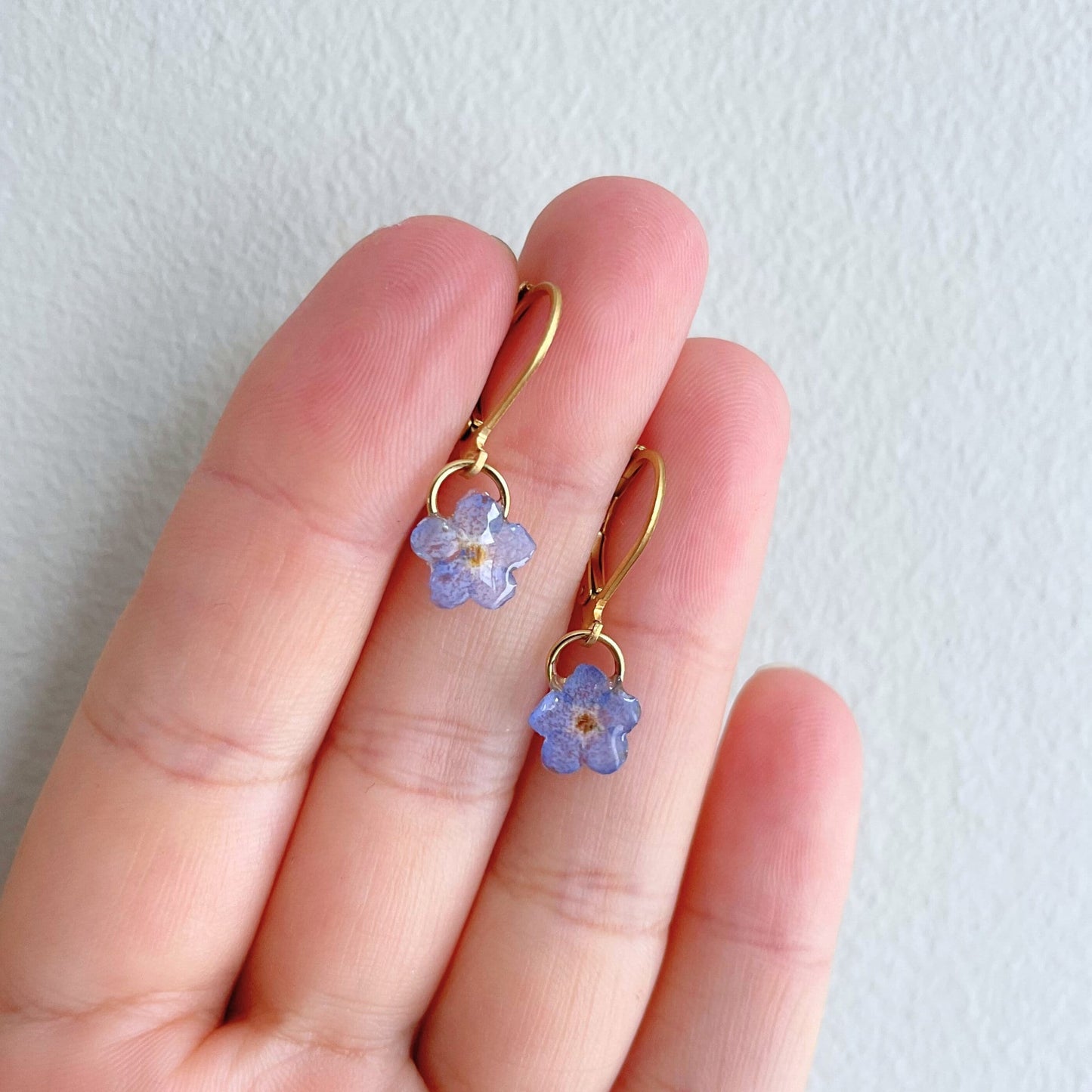 Tiny Forget Me Not Flower Charm Huggie Earrings