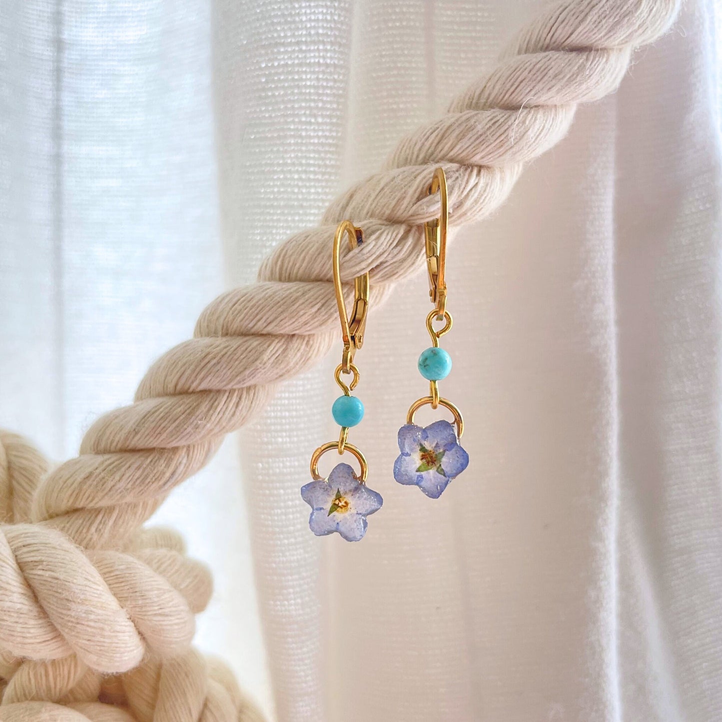 Forget Me Not Flower Charm Hoop Earrings