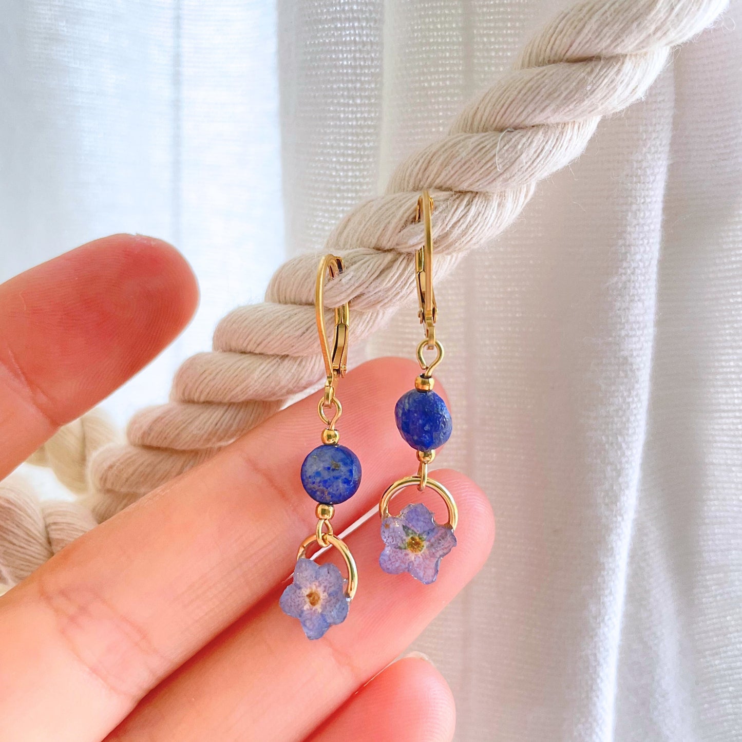 Forget Me Not Flower Charm Huggie Earrings