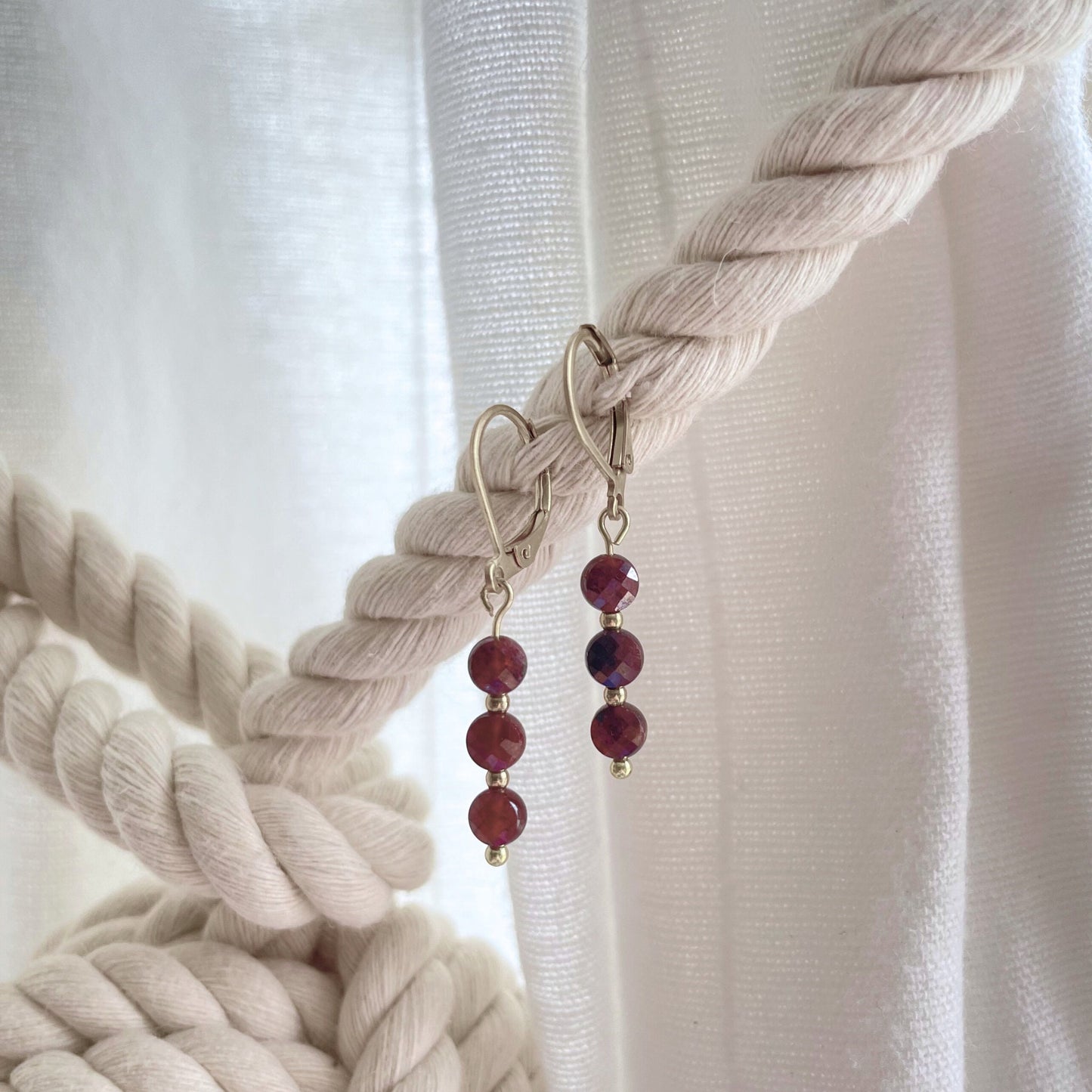 Garnet Gemstone Charm Hoop Earrings