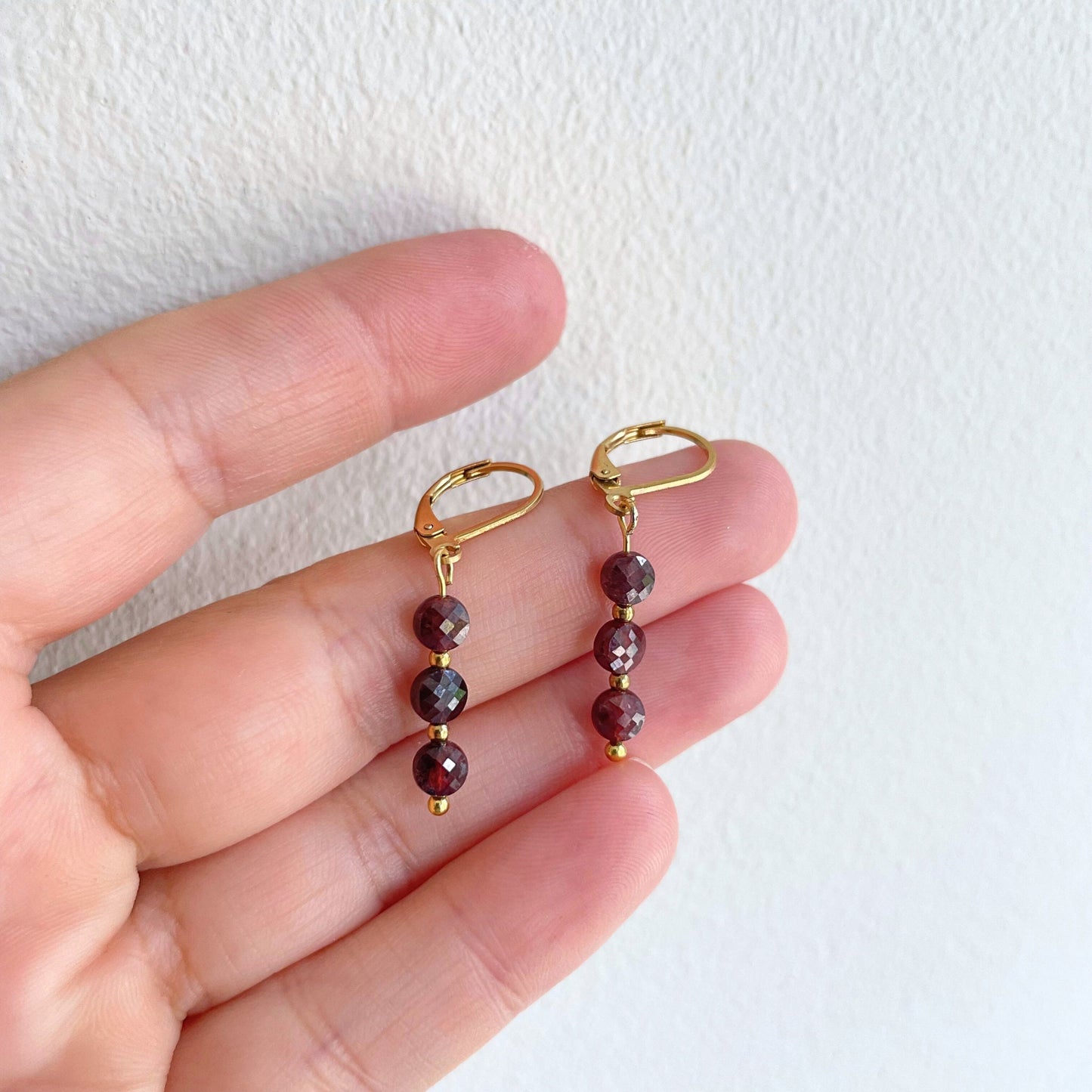Garnet Gemstone Charm Hoop Earrings