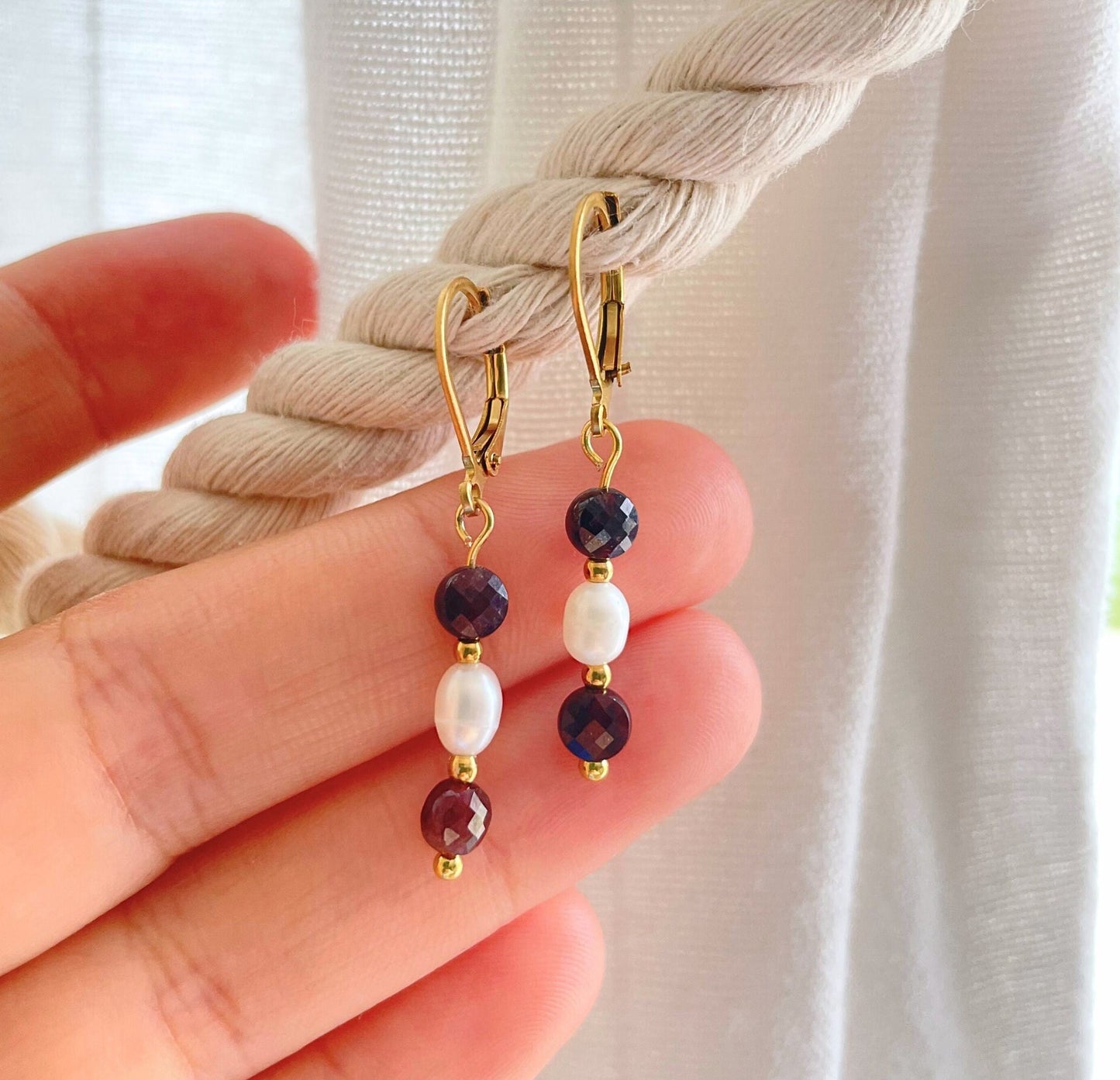 Red Garnet Gemstone Charm Huggie Earrings