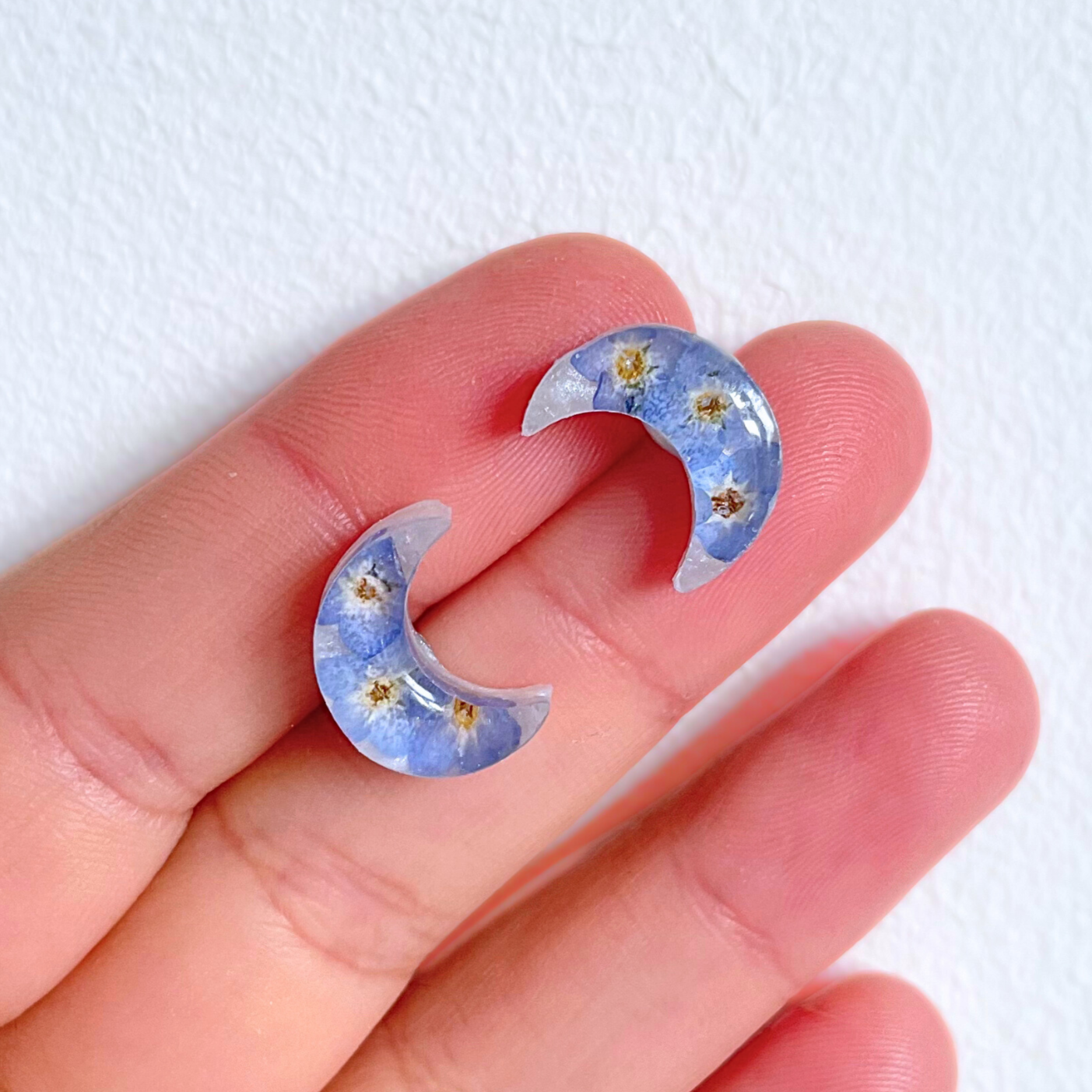 Forget Me Not Crescent Moon Earrings