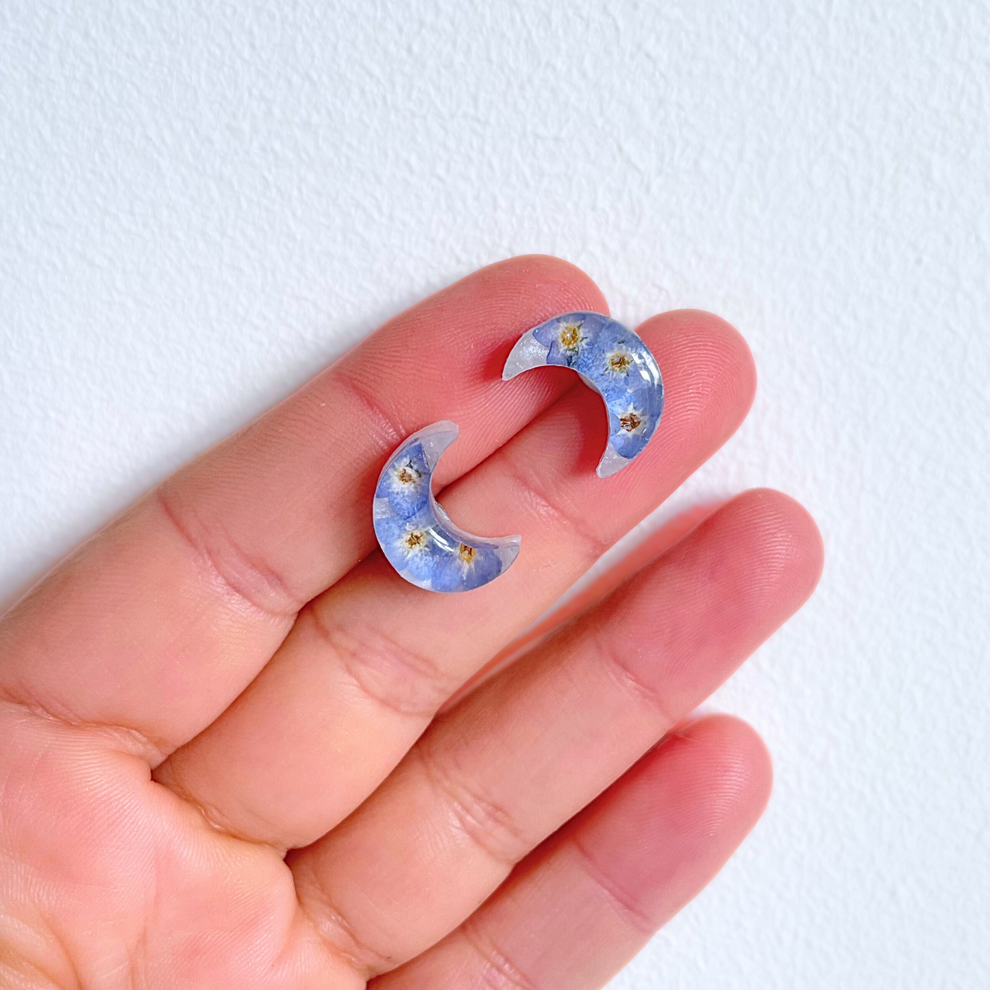 Forget Me Not Crescent Moon Earrings