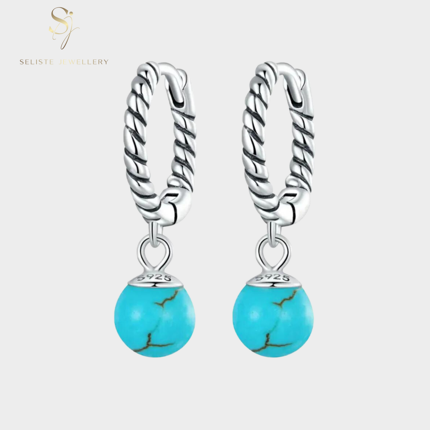 Tiny Turquoise Charm Hoop Earrings