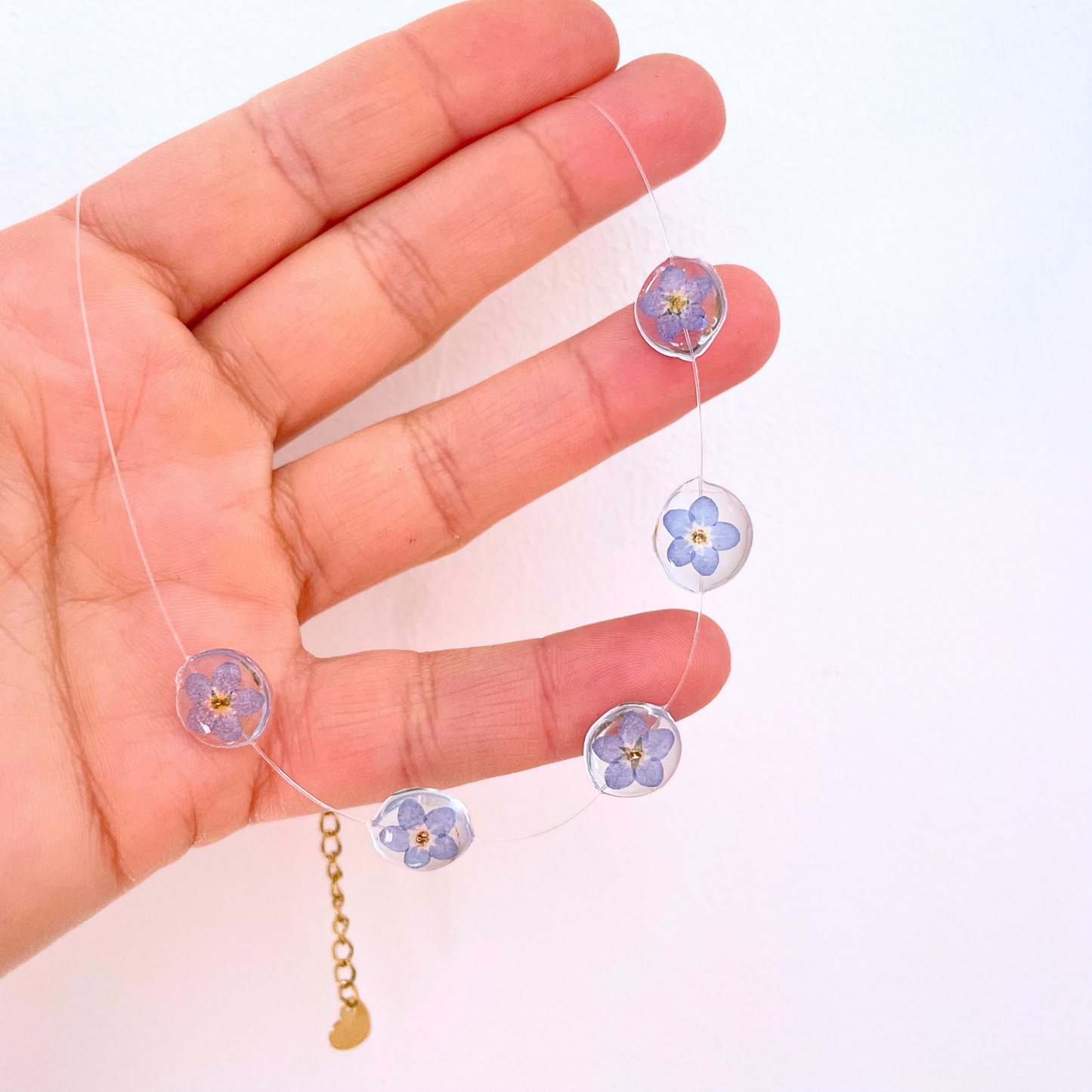 Tiny Forget Me Not Flower Charms Clear Necklace