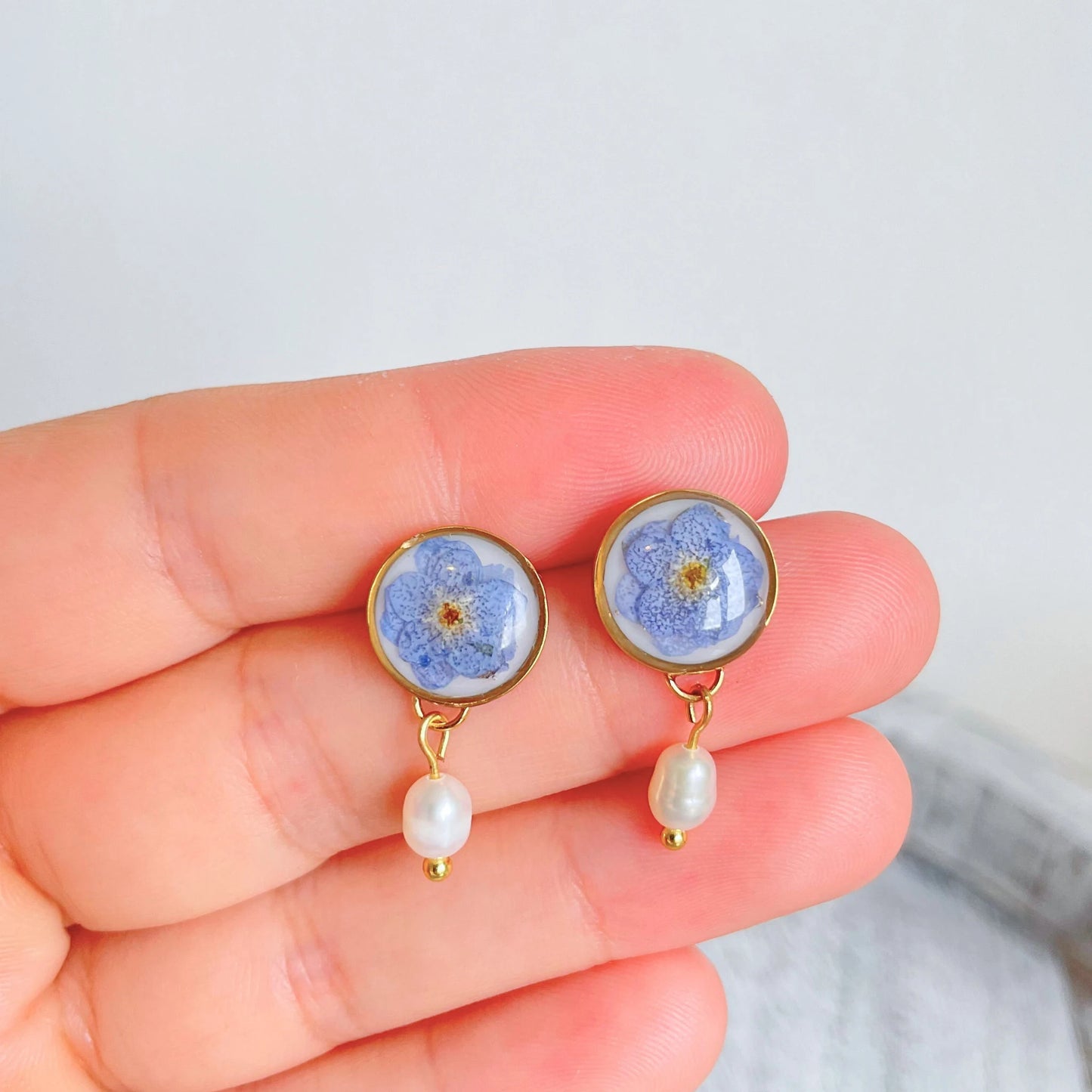 Forget Me Not Flower Pearl Drop Earrings