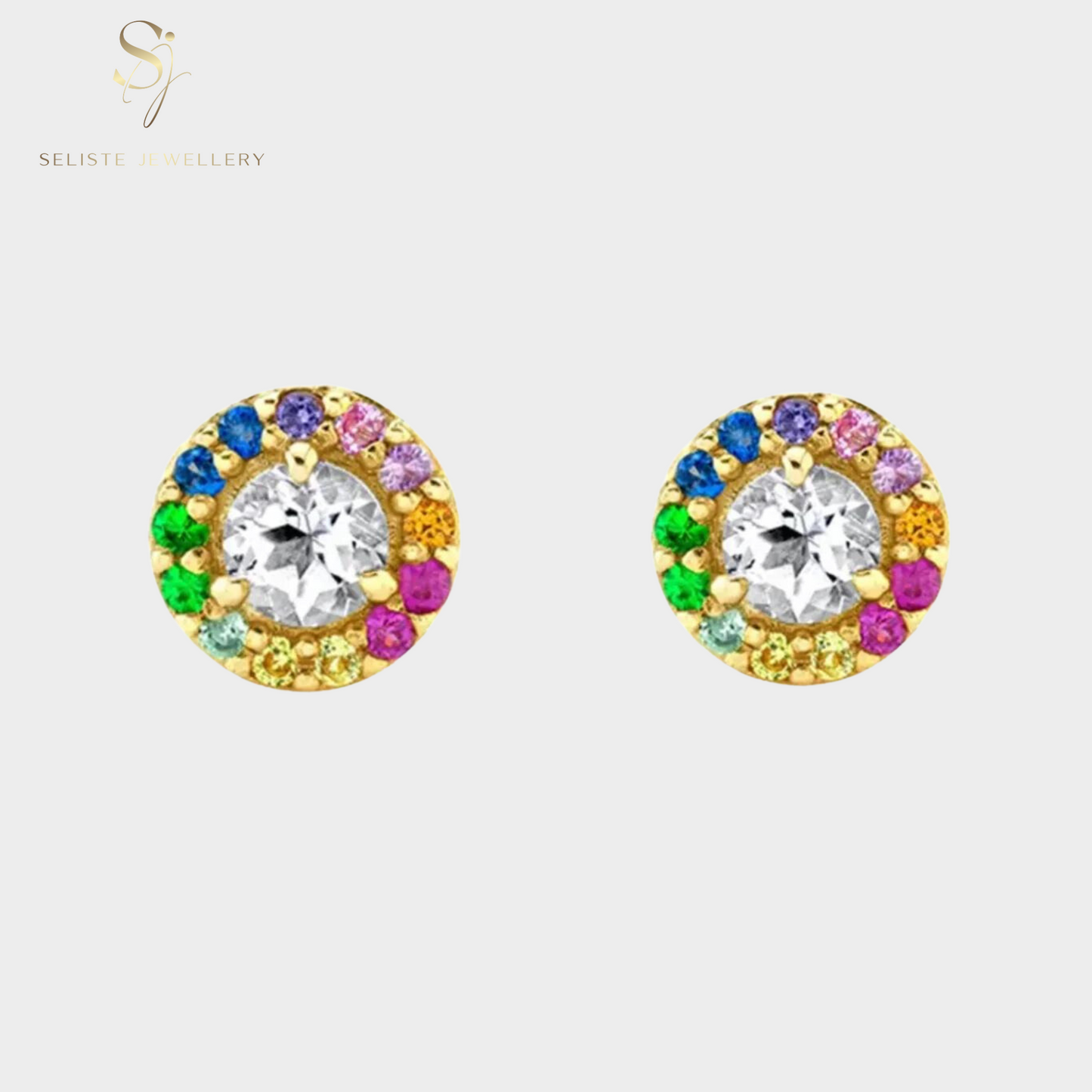 Tiny Rainbow Circle Stud Earrings