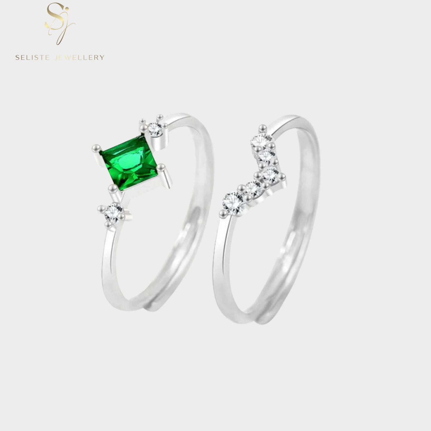 Emerald V Shape Ring Set