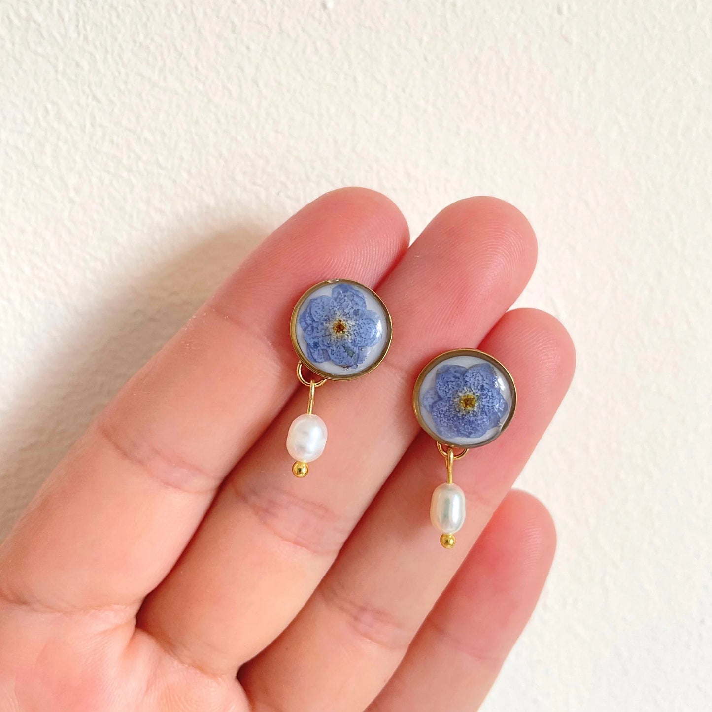 Forget Me Not Flower Pearl Drop Earrings