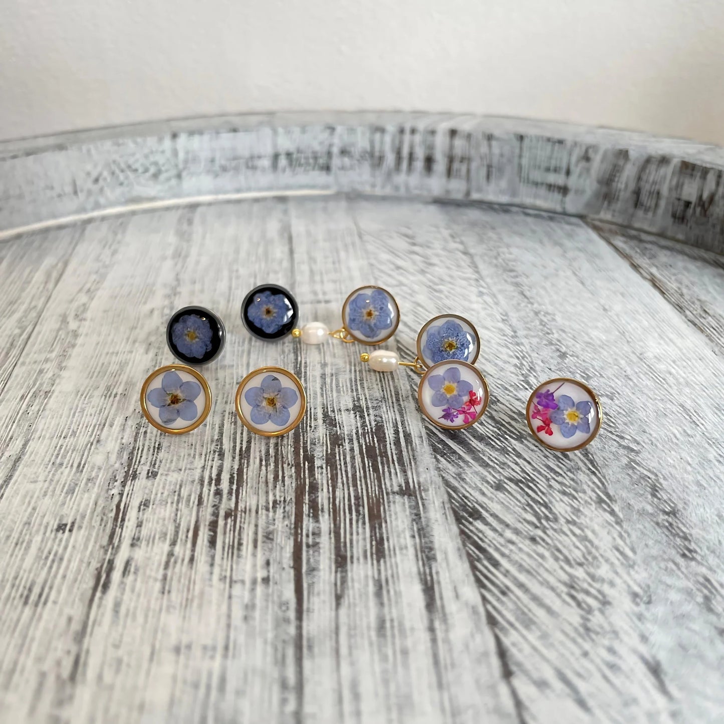 Forget Me Not Flower Pearl Drop Earrings