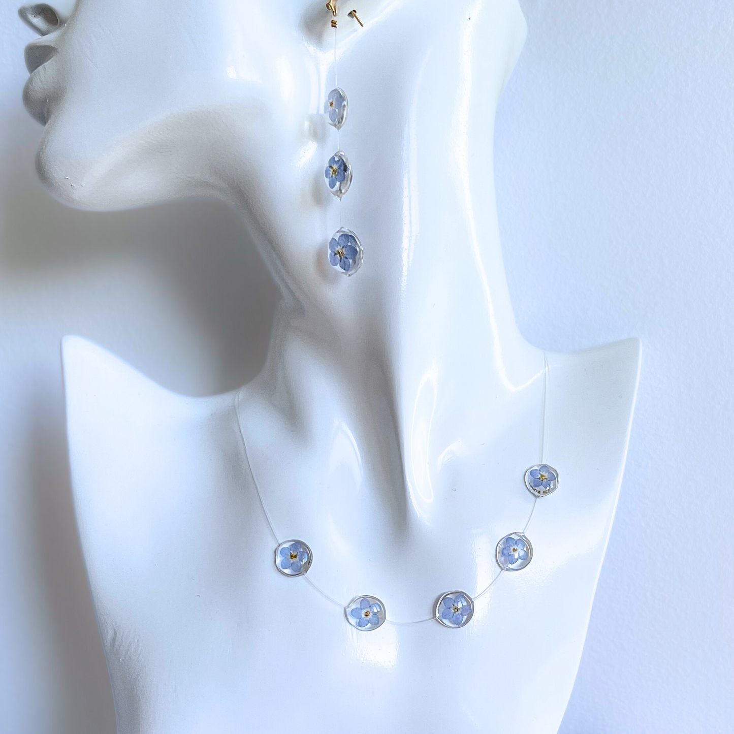 Tiny Forget Me Not Flower Charms Clear Necklace
