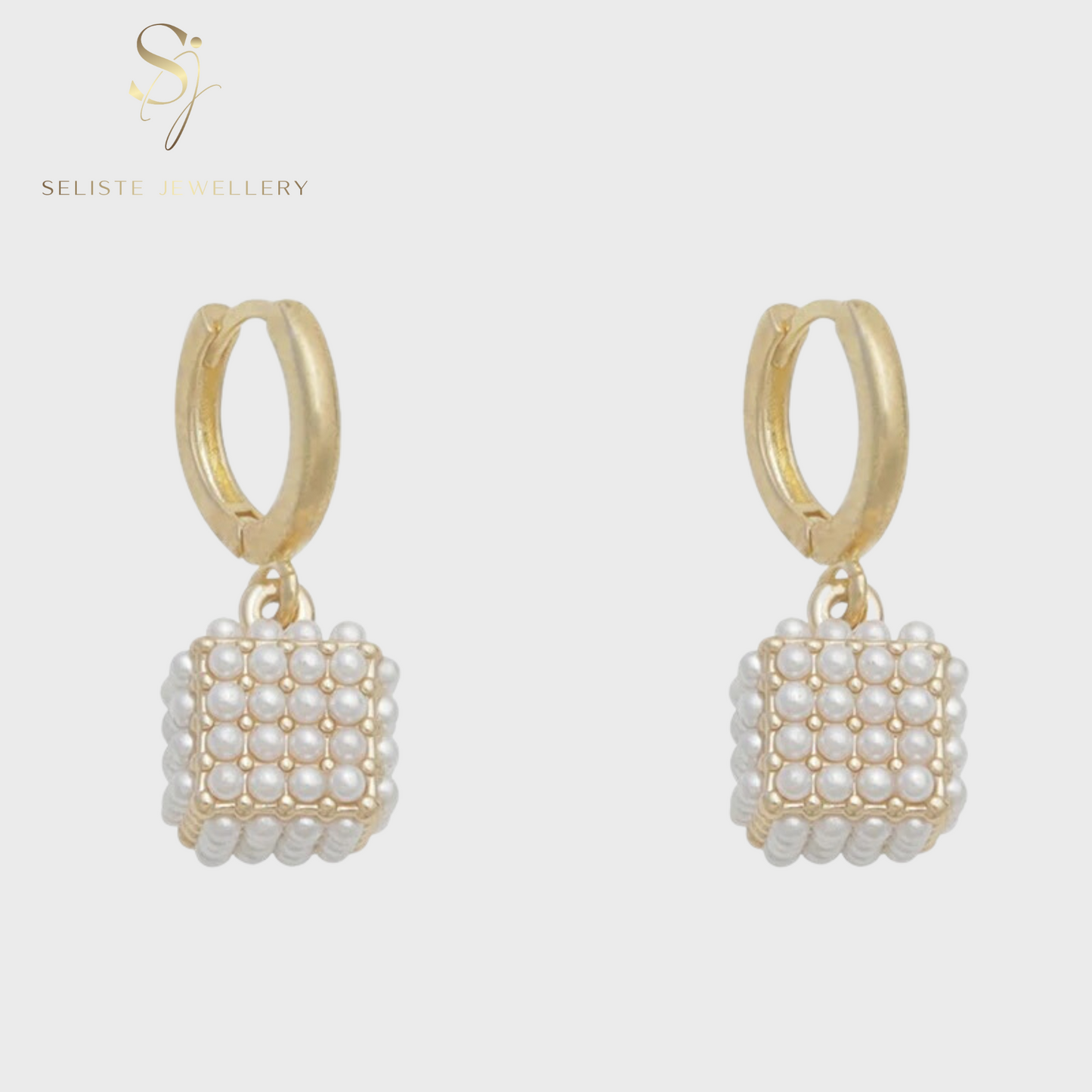 Cube Charm Pearl Hoop Earrings