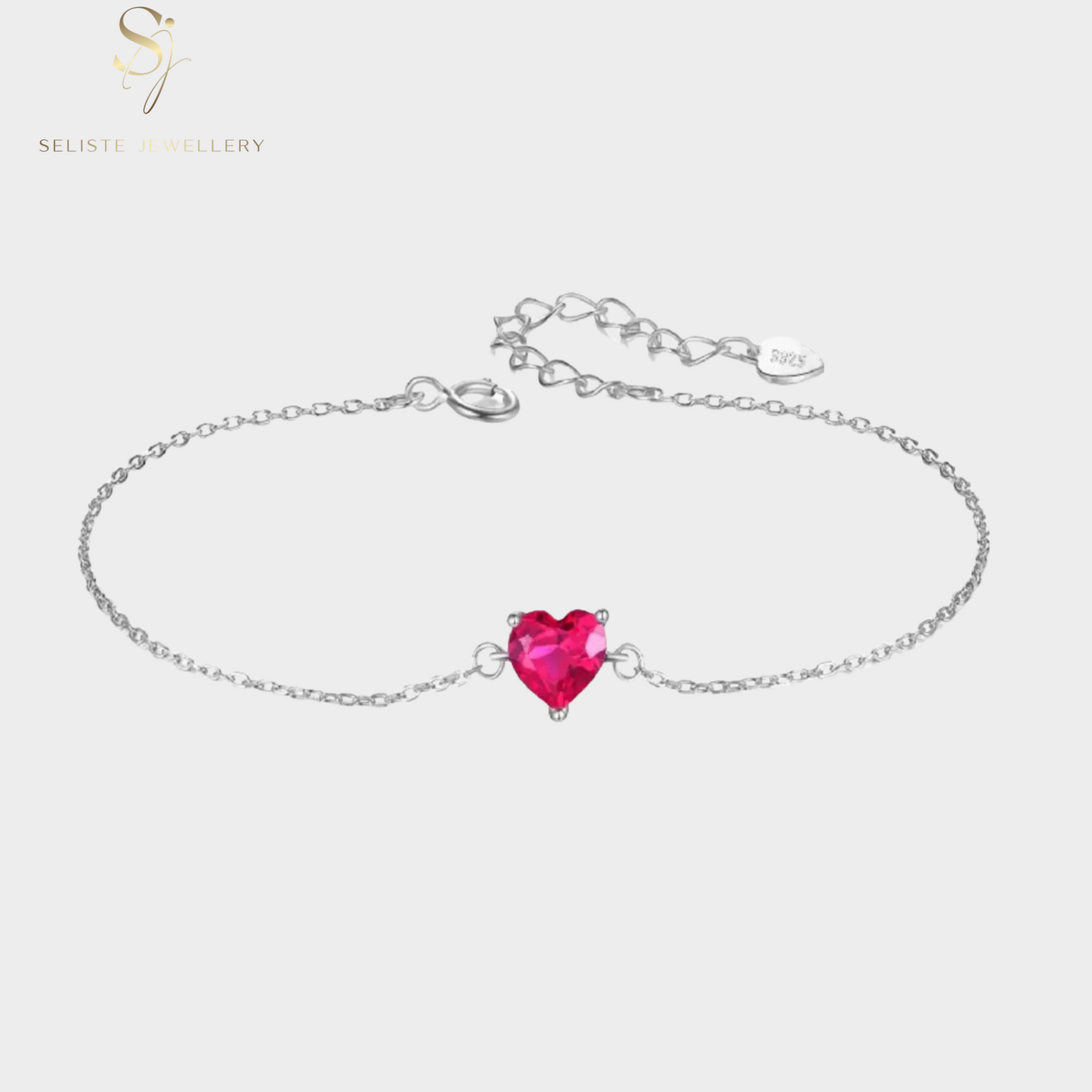 Ruby Heart Charm Bracelet