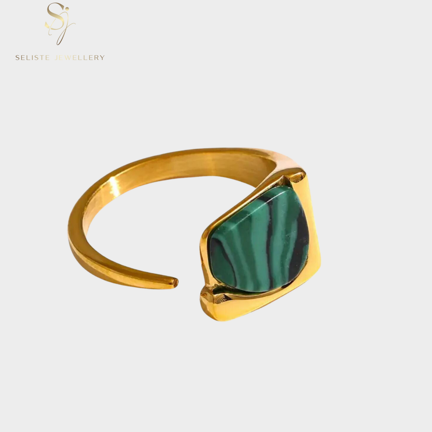 Green Malachite Stone Open Ring