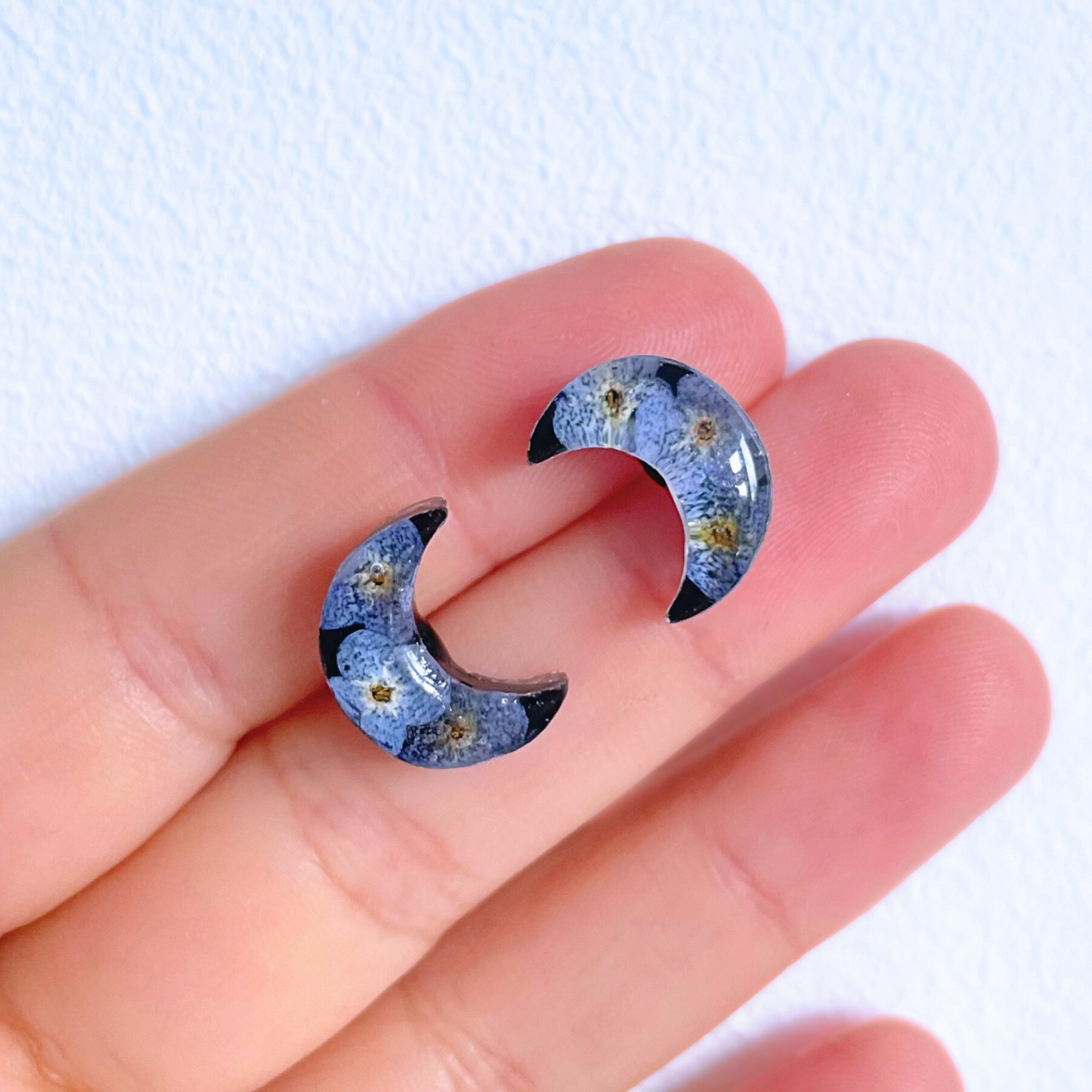 Forget Me Not Dark Moon Earrings